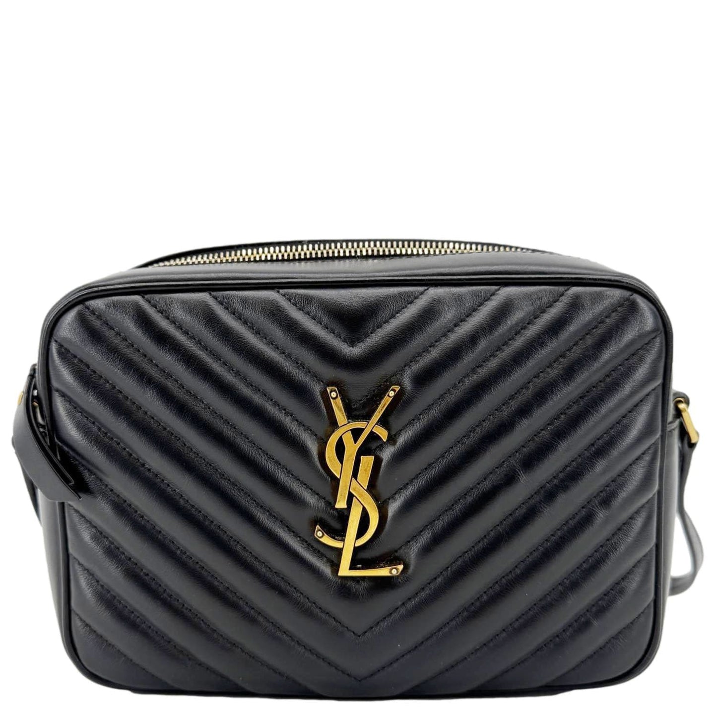 YSL Saint Laurent Yves Lou Chevron Camera Bag Leather Black Travel Bag Lou Camera Bag