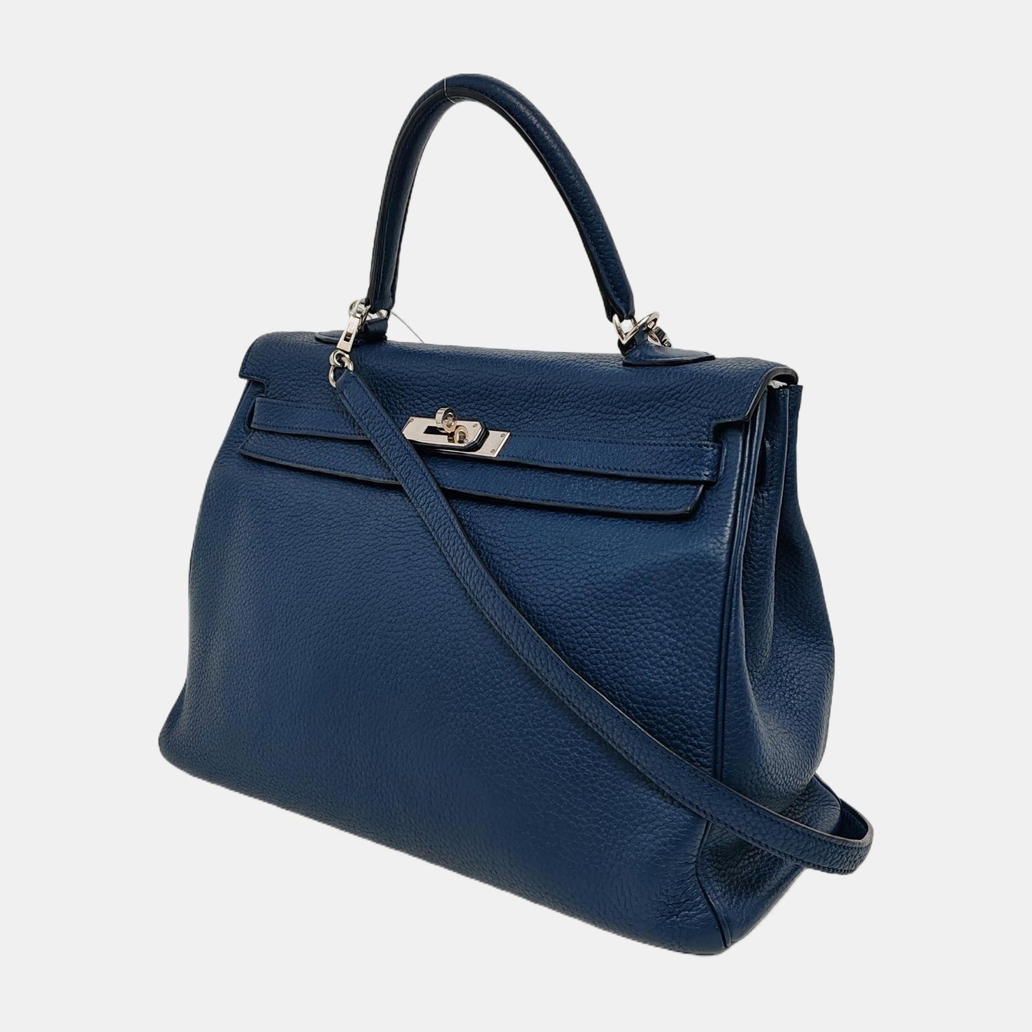 Hermes Kelly Retourne Navy P De Prusse Clemence Leather Blue Travel Bag