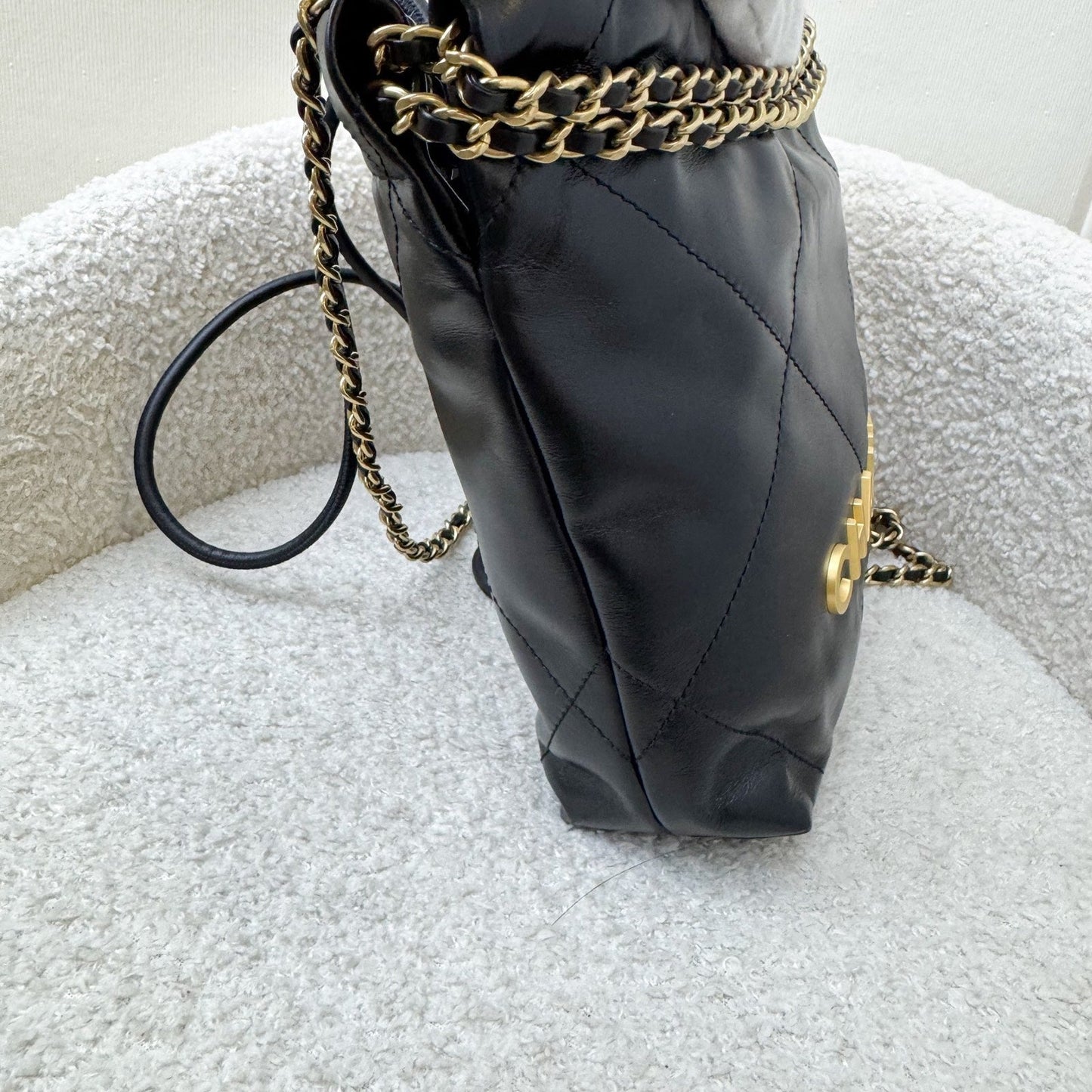 22 Mini Hobo Handbag in Black Shiny Calfskin and AGHW Signature