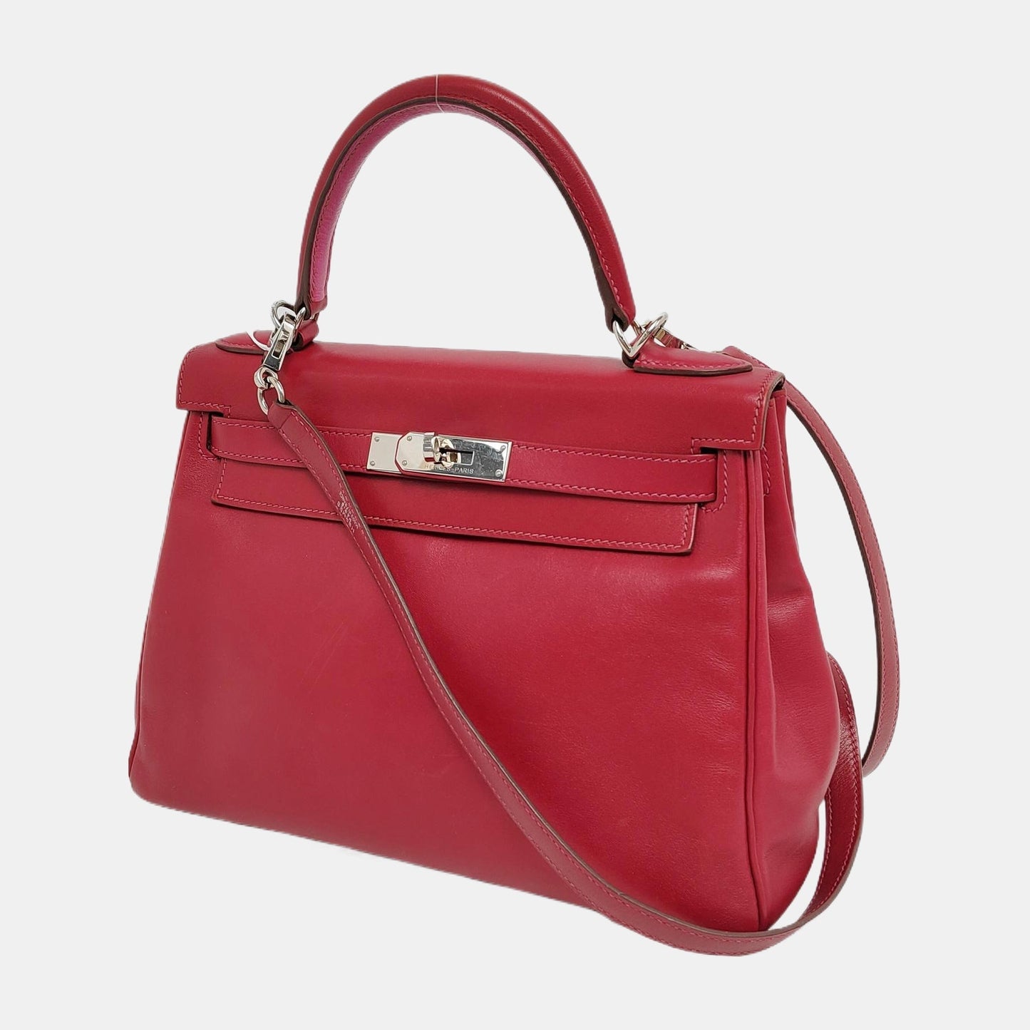 Hermes Kelly Retourne Rouge Grenat Box Hardware Handbag Leather Red Travel Bag