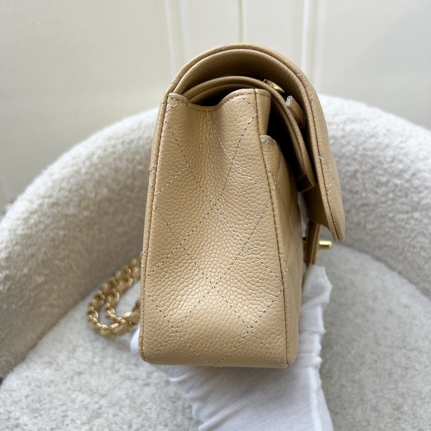 Chanel Small Classic Flap CF in Beige Caviar and GHW Accessory