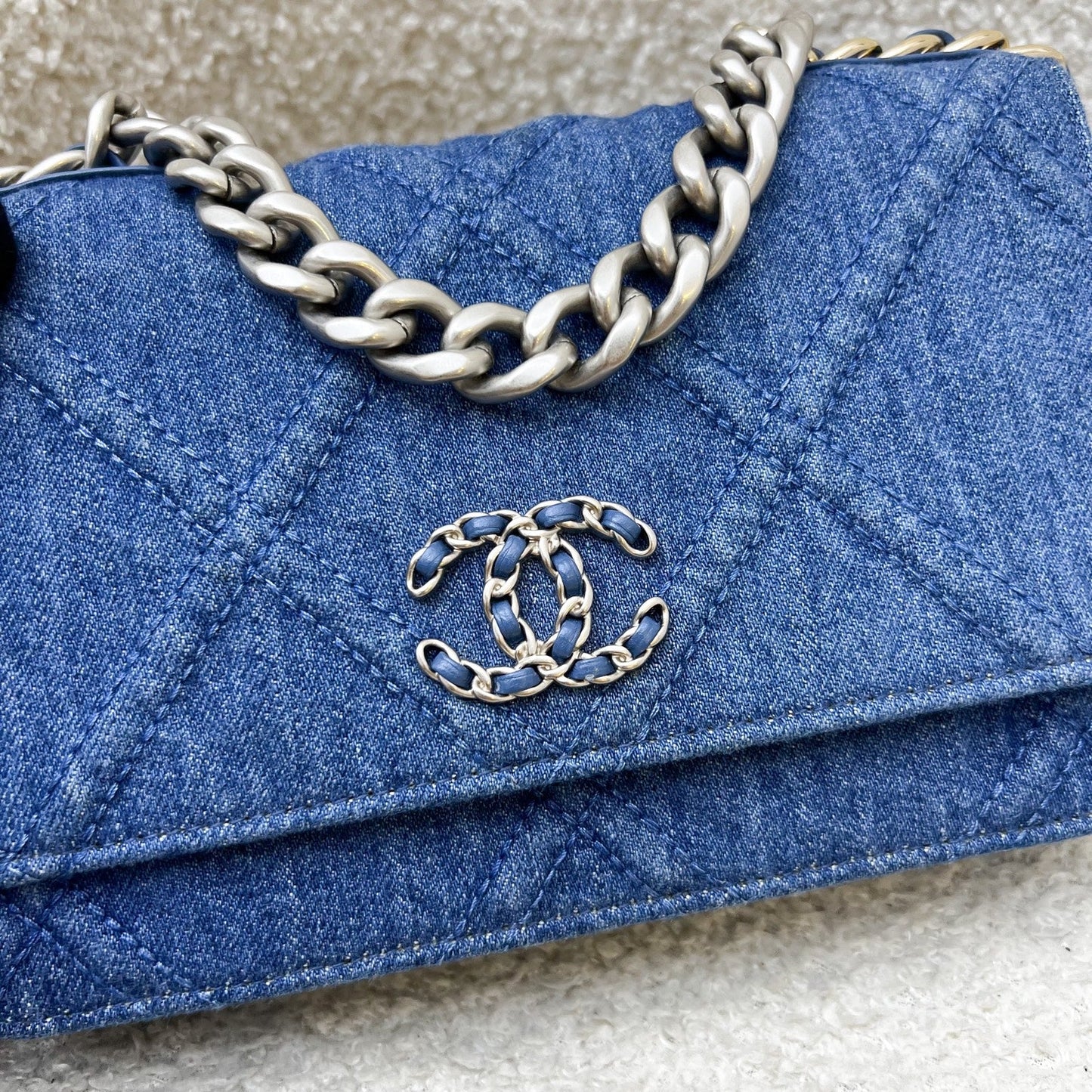 Chanel 19 Wallet on Chain WOC in Dark Blue Denim and SHW Bag