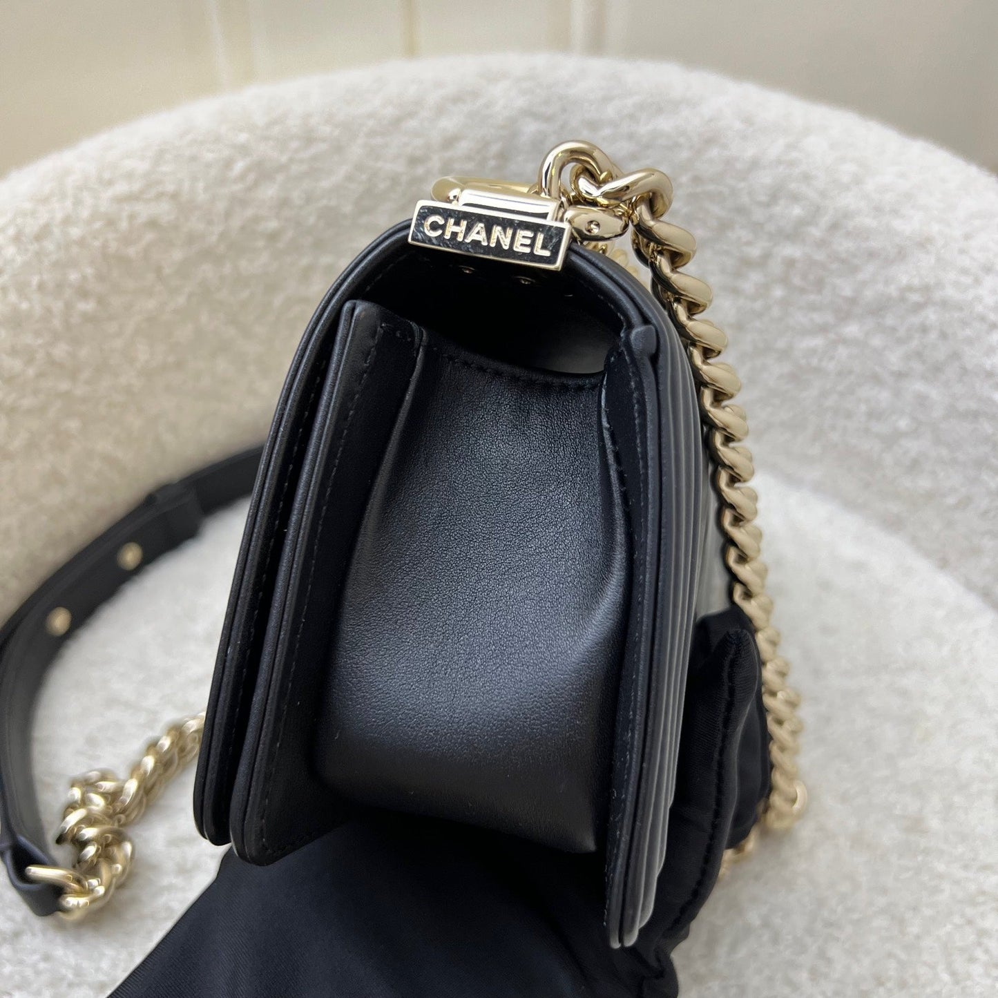 Chanel Micro Boy Flap in Black Chevron Quilted Lambskin and LGHW (Model: ) Accessory
