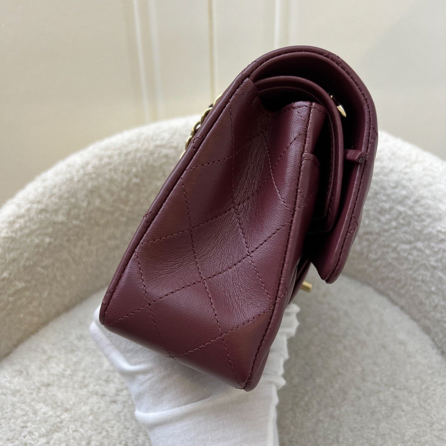 Chanel Small Classic Flap CF in Burgundy Lambskin and LGHW Accessory