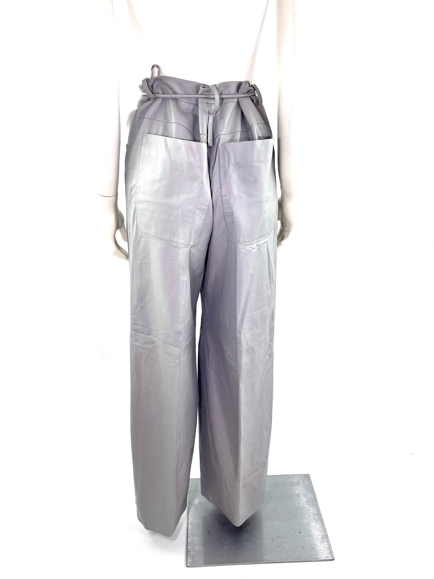 Chanel New 2014 Gray Leather Wide Leg Pants 42 8