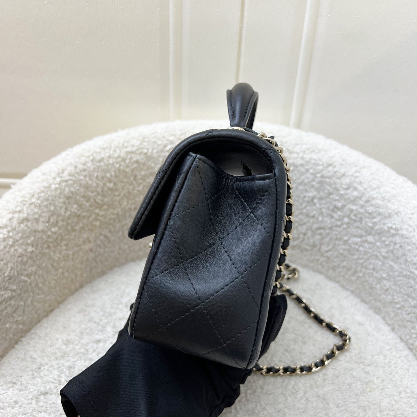 Classic Top Handle Mini Rectangle Flap in Black Lambskin and LGHW (Model: ) Bag Signature
