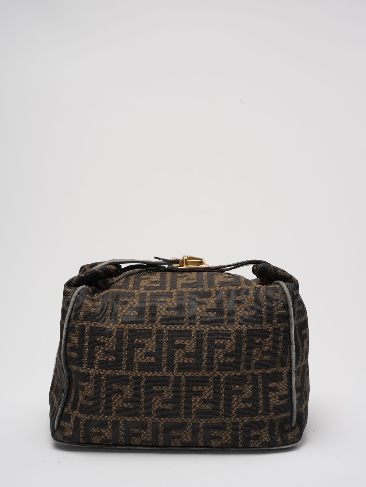 Fendi Handbag Vanity Zucca Canvns Cosmetic Bag Black Brown
