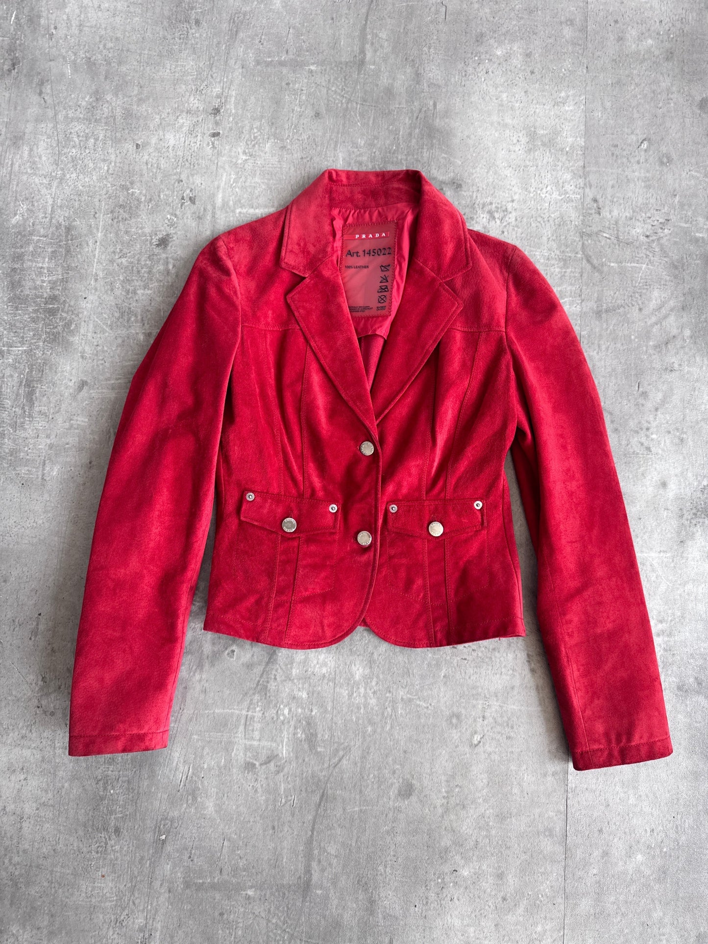 Prada Handbag Sport Cropped Open Collar Jacket SC: Suede Red Small