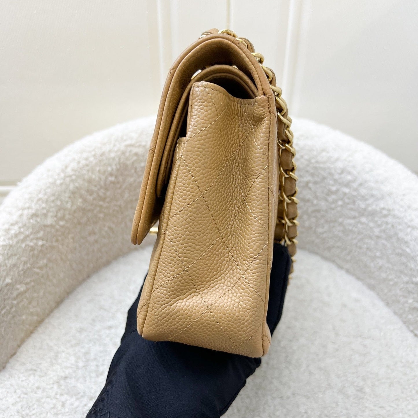Chanel Medium Classic Flap CF in Dark Beige Caviar and Gold Plated HW Accessory