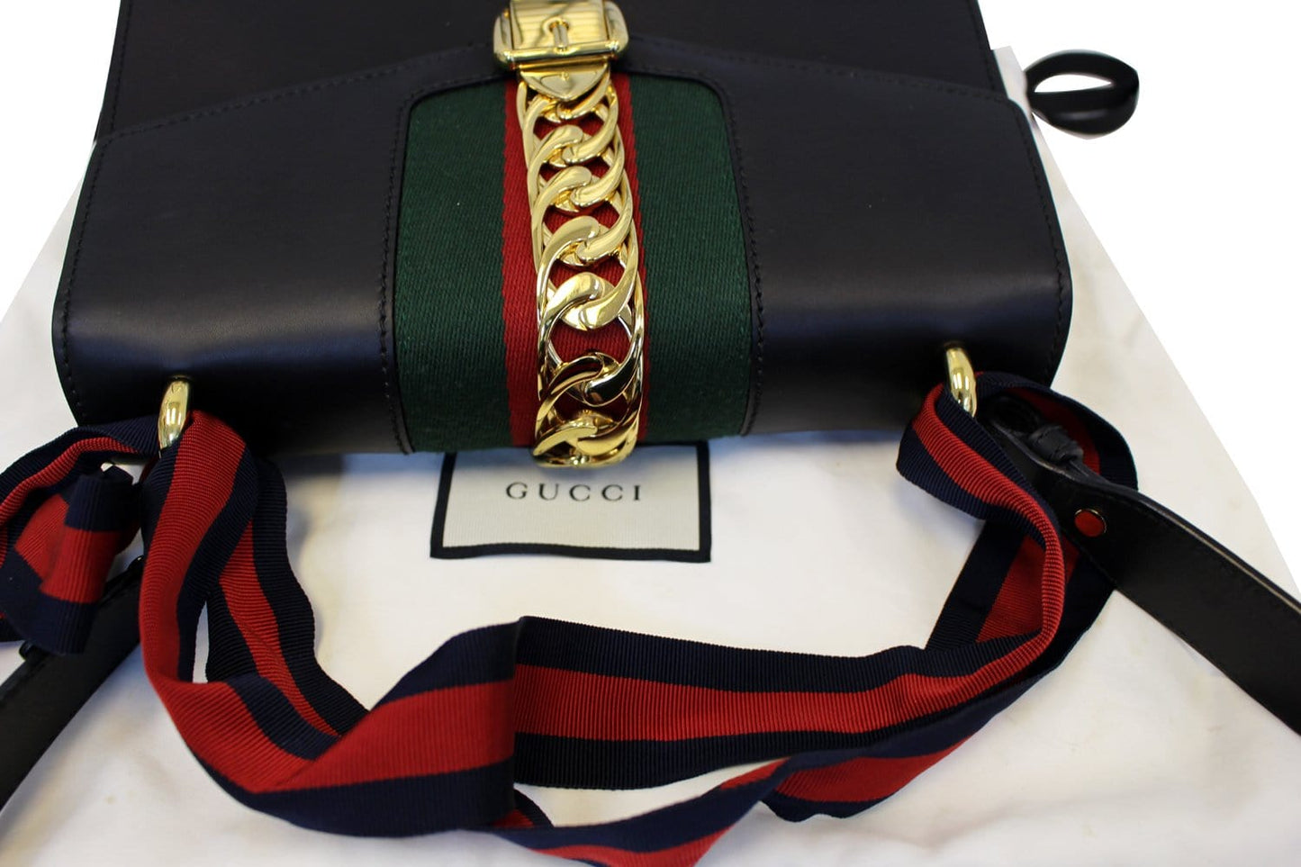 Gucci Calfskin Sylvie Shoulder Bag Leather Black