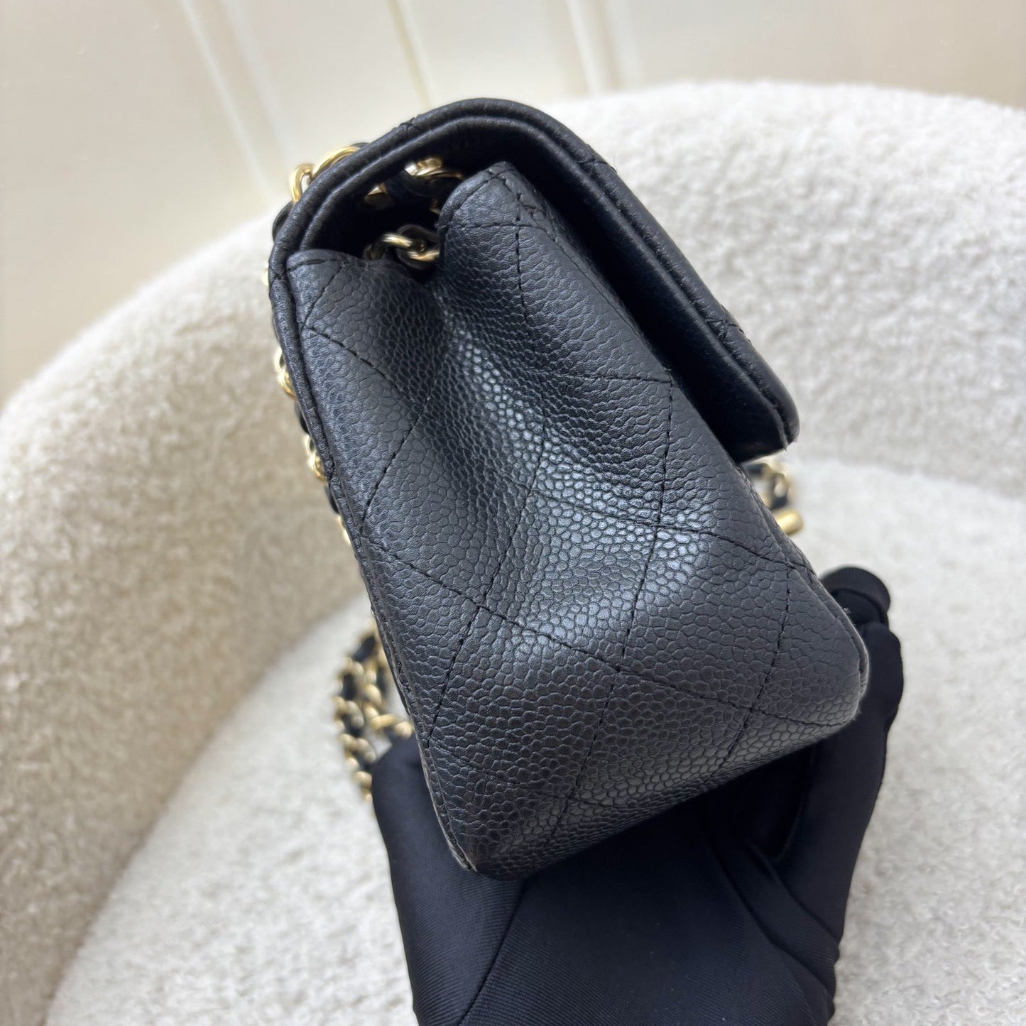 Chanel Classic Square Mini Flap in Black Caviar and Matte GHW Accessory