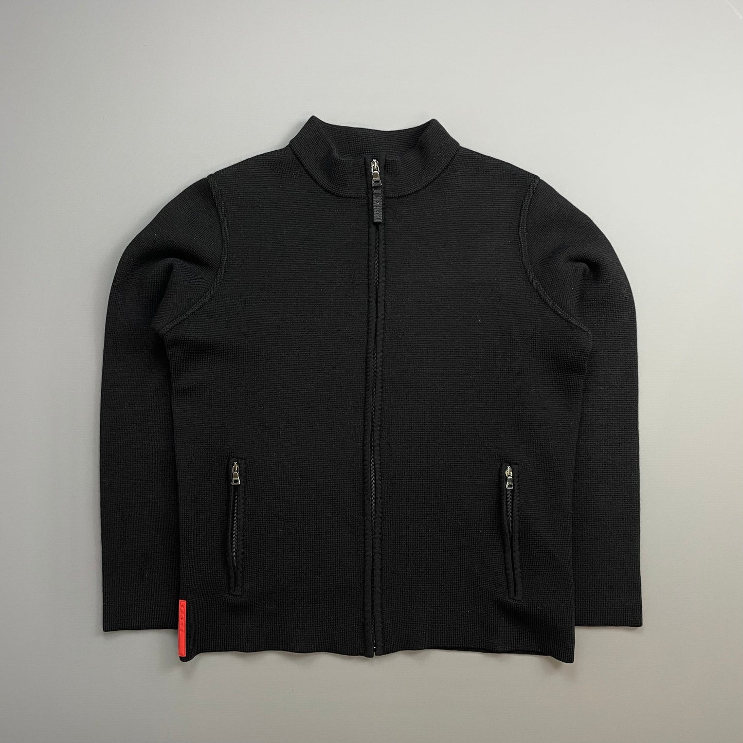 Prada Handbag Sport Wool Knit -Through Cardigan Jacket Black Zip