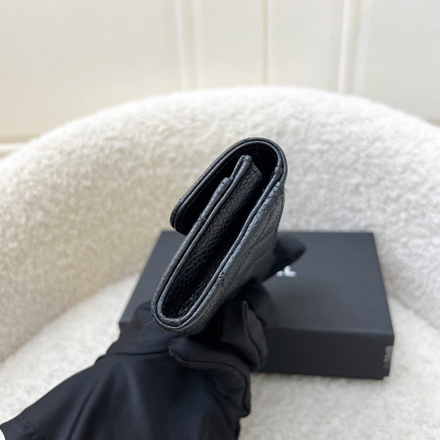 Chanel Classic Snap Card Holder in Black Caviar and SHW
