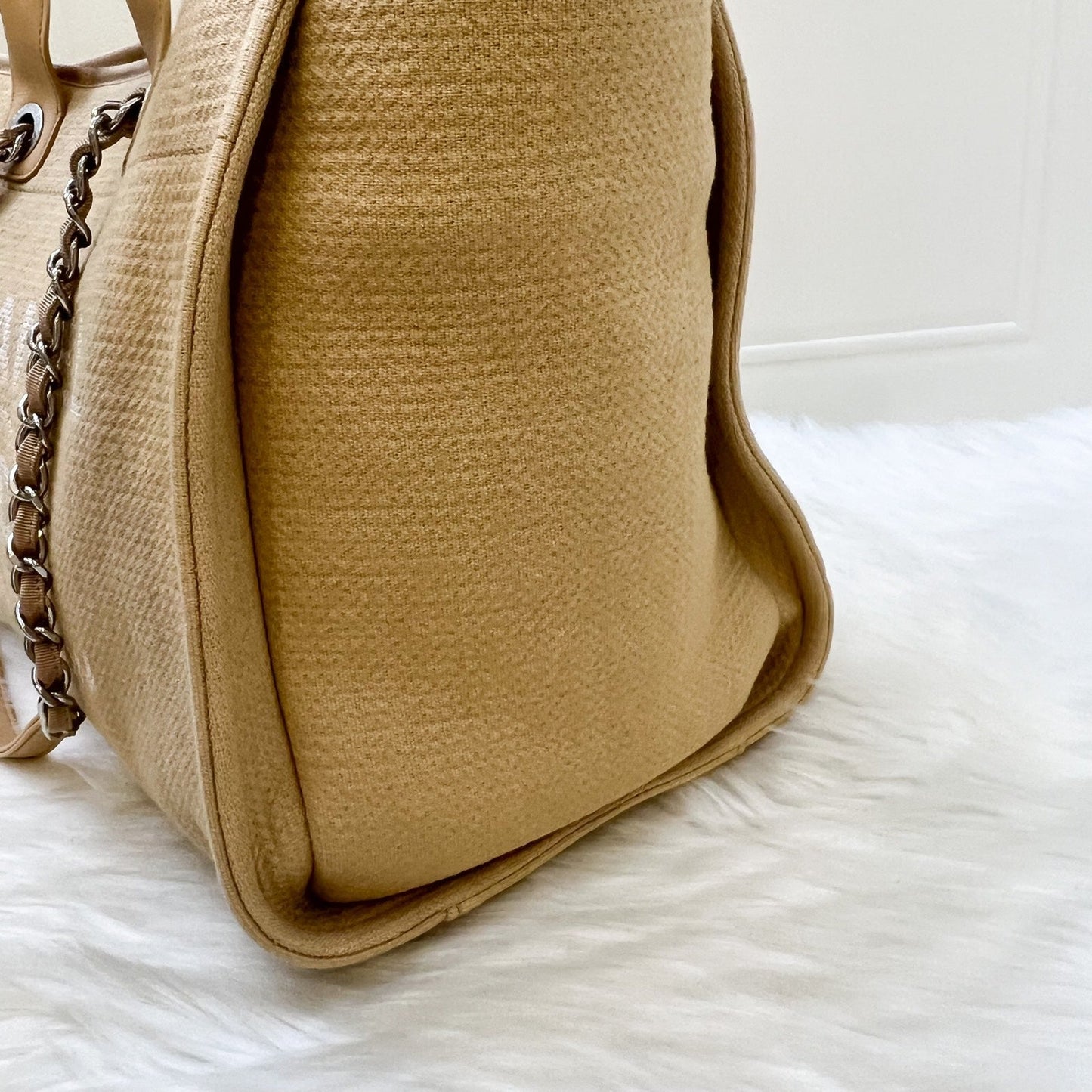 Chanel Large Deauville Tote in Beige Fabric SHW