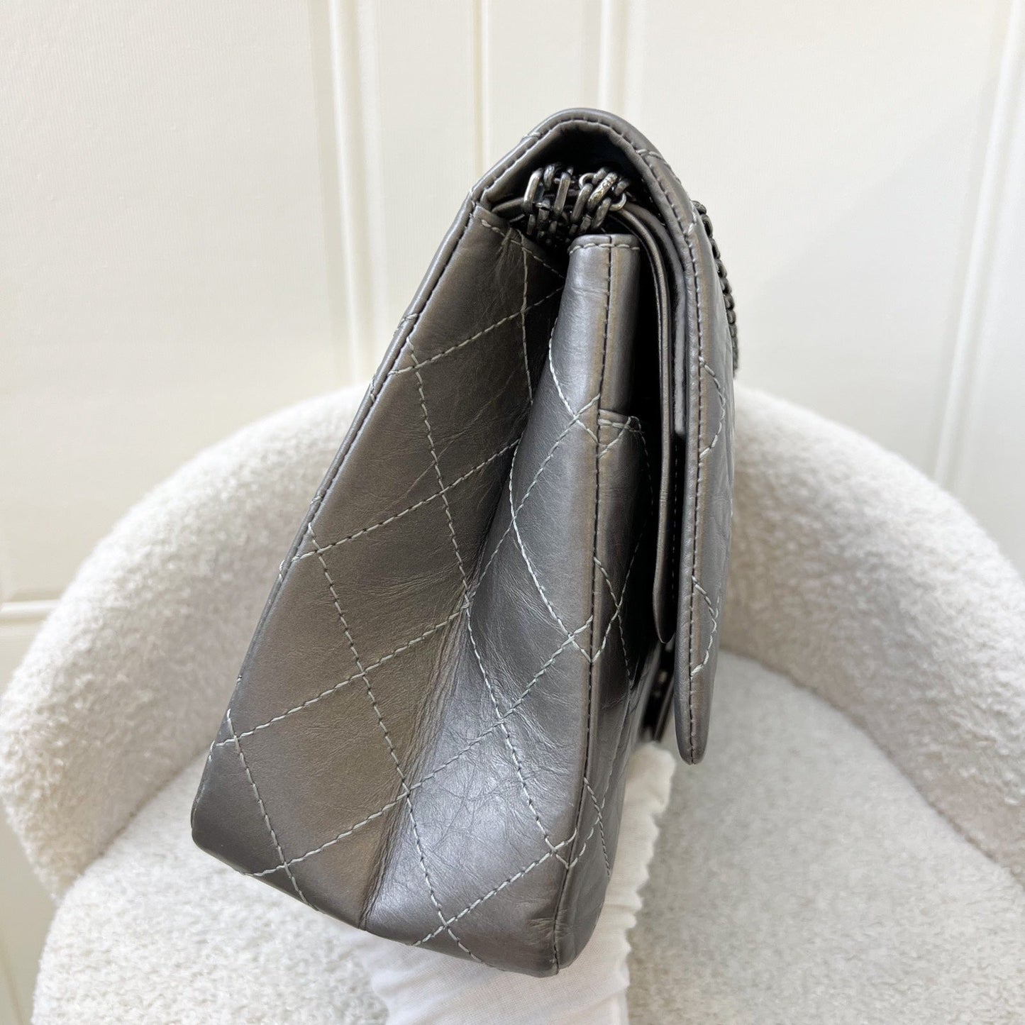Chanel 2.55 Reissue 227 Maxi Flap in Silver Calfskin and RHW Accessory