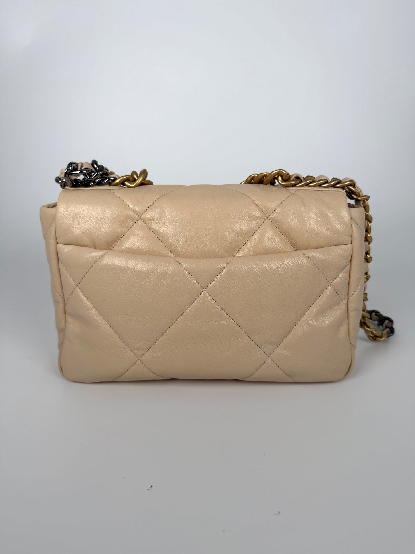 Chanel 19 2020 Medium Beige Goatskin Gold Hardware Flap Bag
