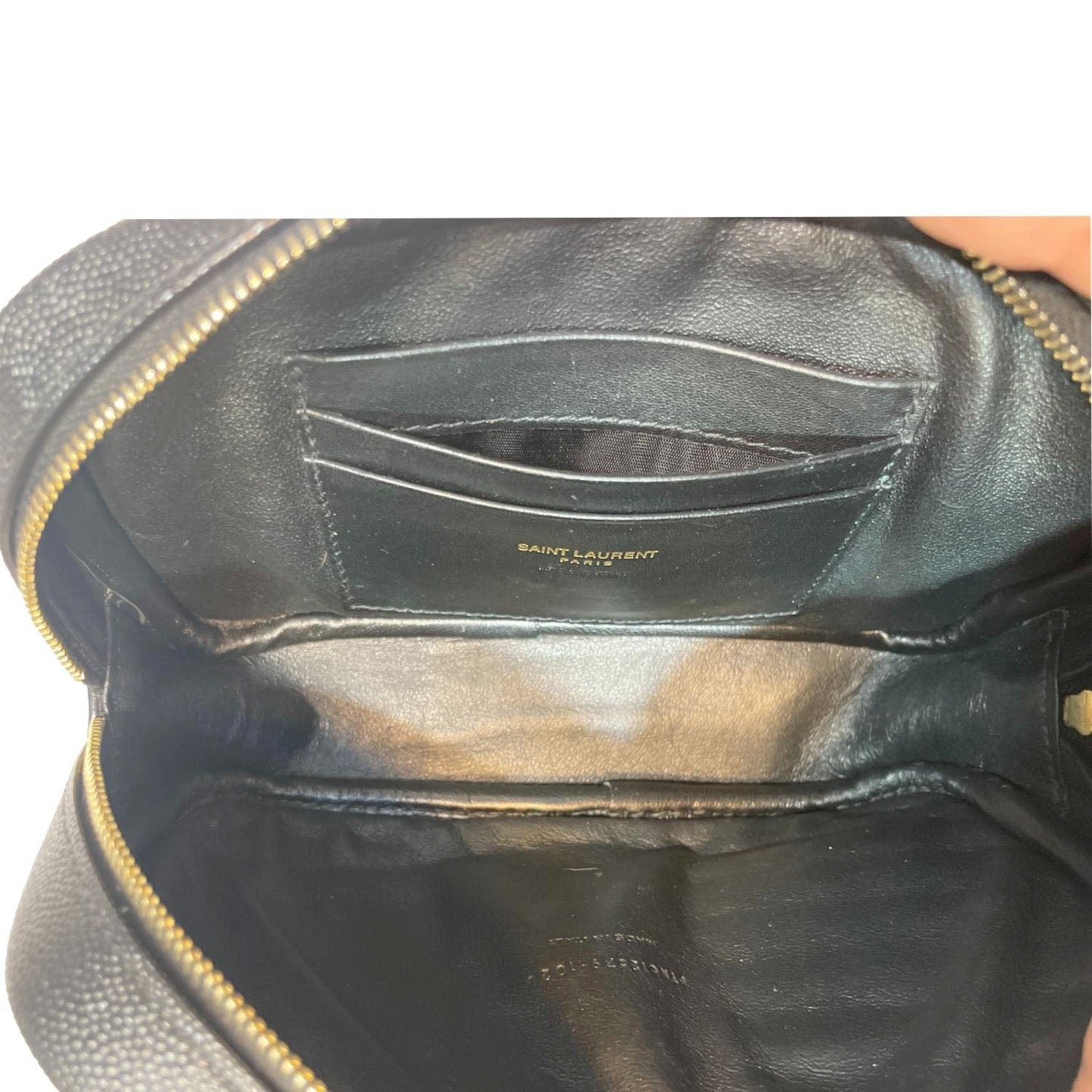 YSL Saint Laurent Yves Lou Chevron Camera Bag Leather Black Travel Bag