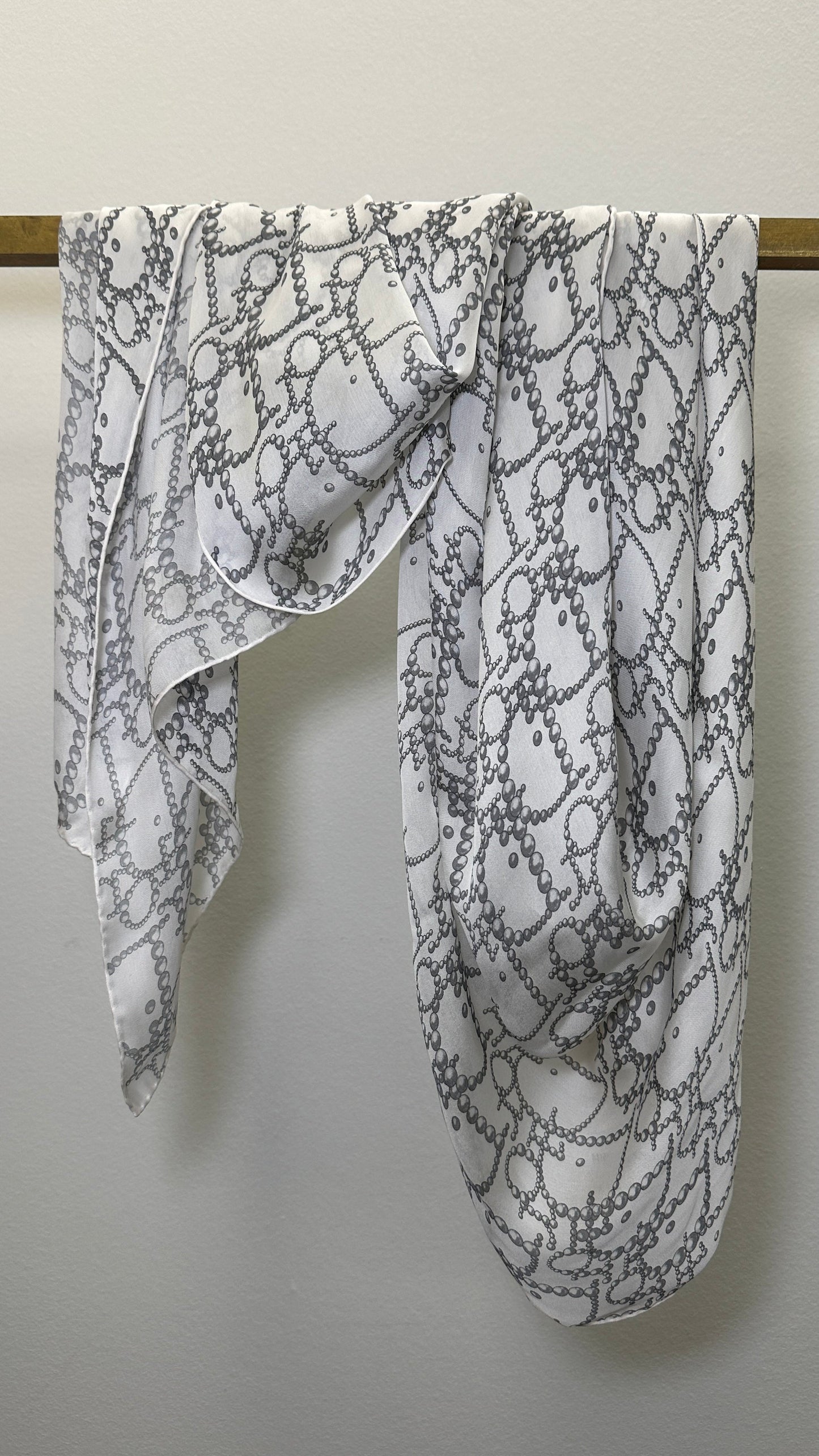 Dior Pearl Print Scarf Grey Silk White Gray Logo