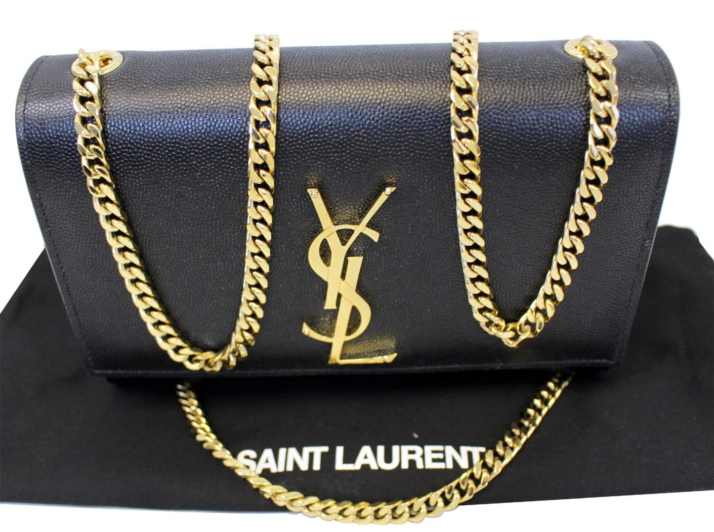 YSL Saint Laurent Saint Kate Chain Clutch Crossbody Bag Leather Black