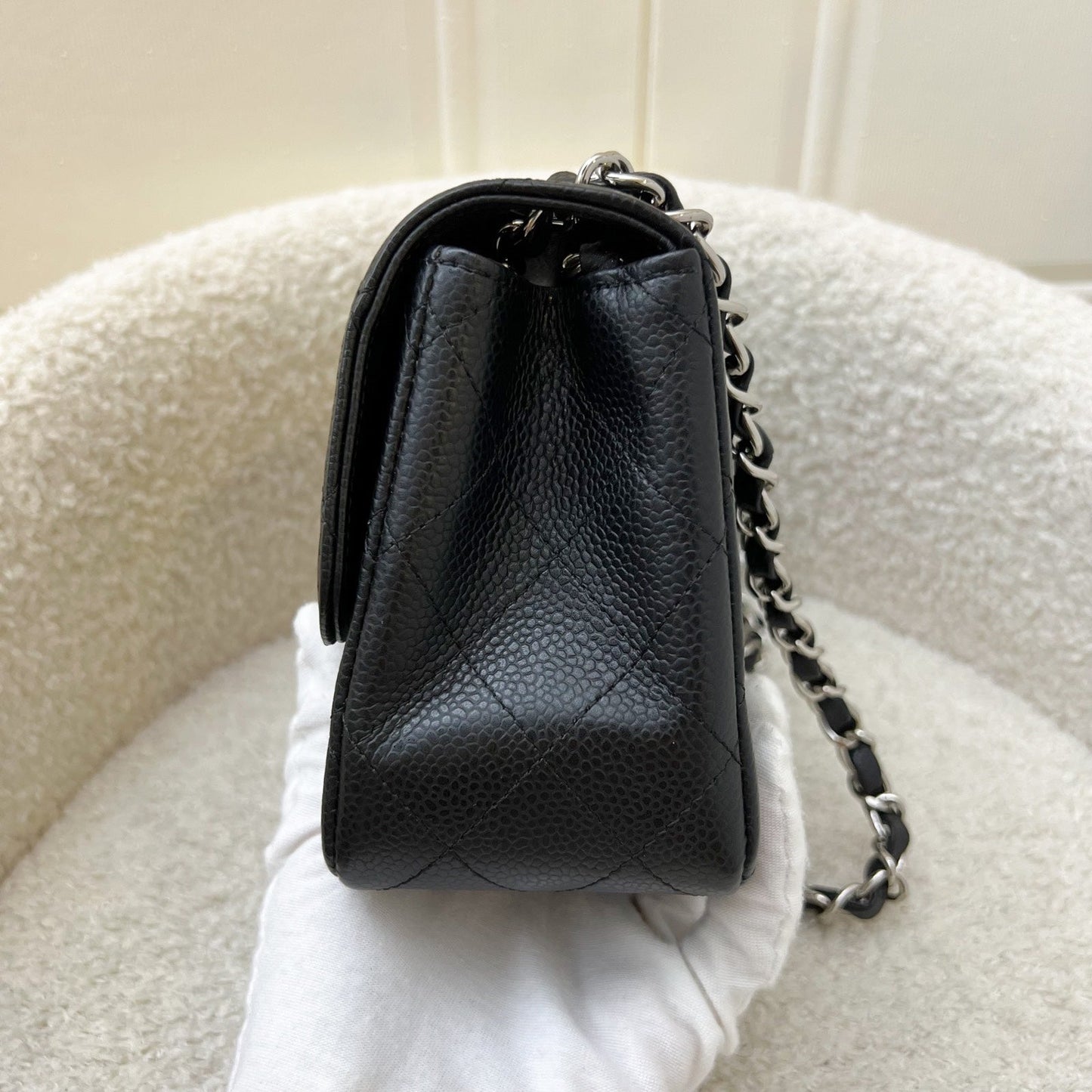 Chanel Classic Mini Square Flap in Black Caviar and SHW Accessory