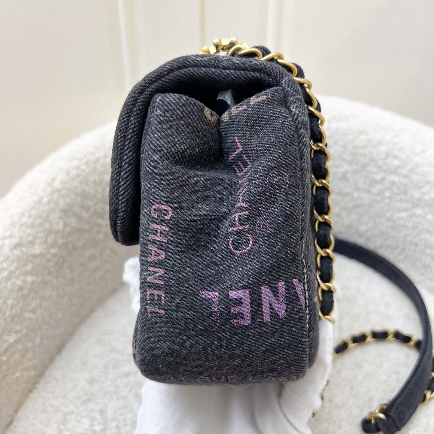 Chanel Denim Mood Small Flap Bag in Black Printed Denim and AGHW