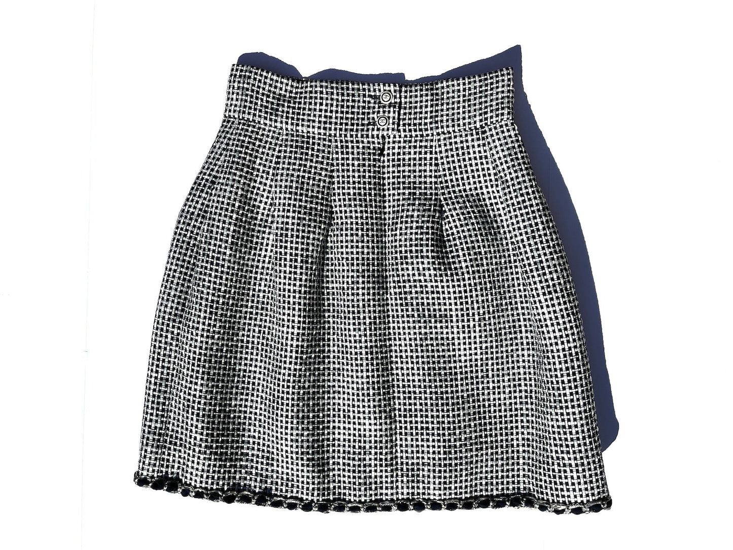 Chanel New Black White A Line Knee Length Skirt 42 6