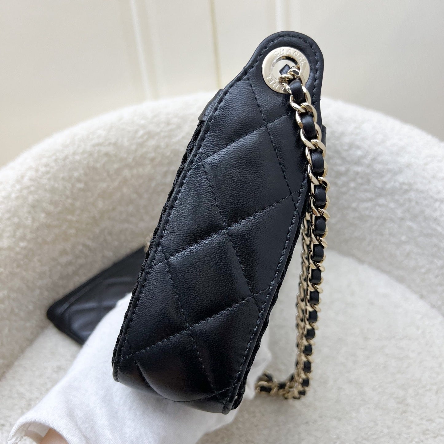 Chanel Clutch on Chain in Black Mesh and LGHW