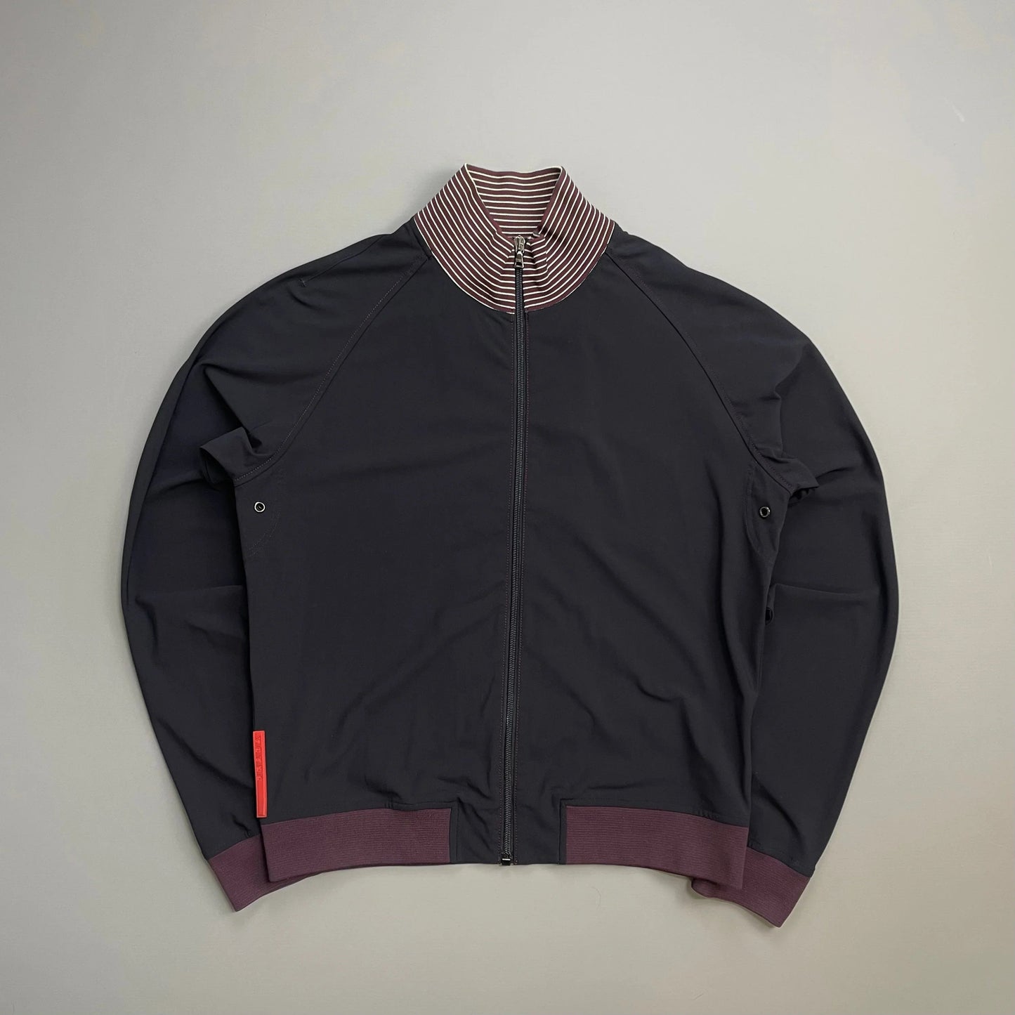 Prada Handbag Sport 00s Burgundy Stripe-Detailed Track Jacket Nylon Navy