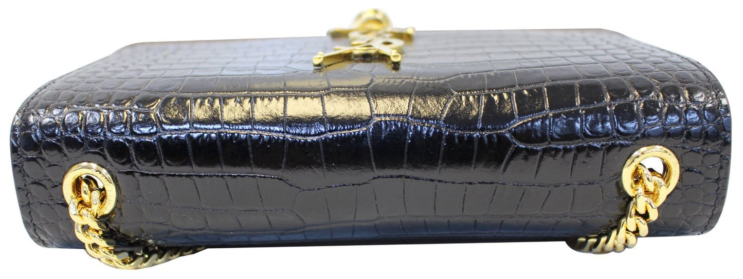 YSL Saint Laurent Yves Crocodile Clutch Crossbody Bag Leather Black Gold Clutch Bag