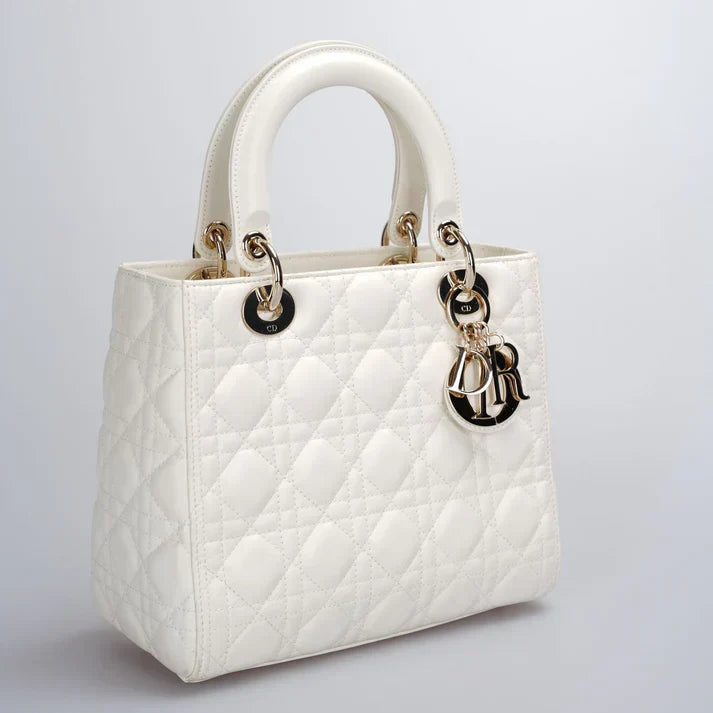 Dior Handbag Christian Lady Bag in Cannage with Hardwar Leather Lambskin White
