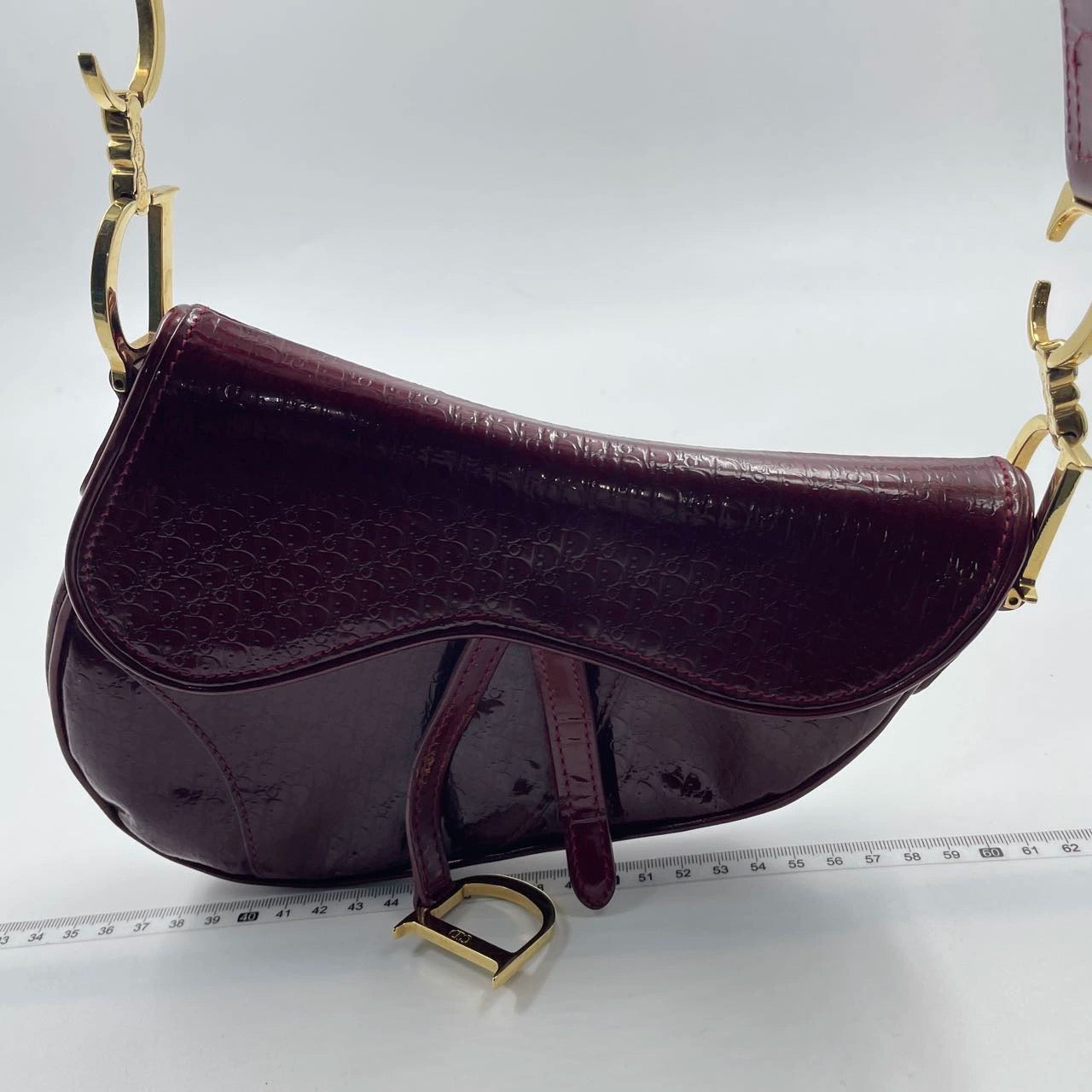 Dior Saddle Shoulder Bag Burgundy Patent Leather Mini