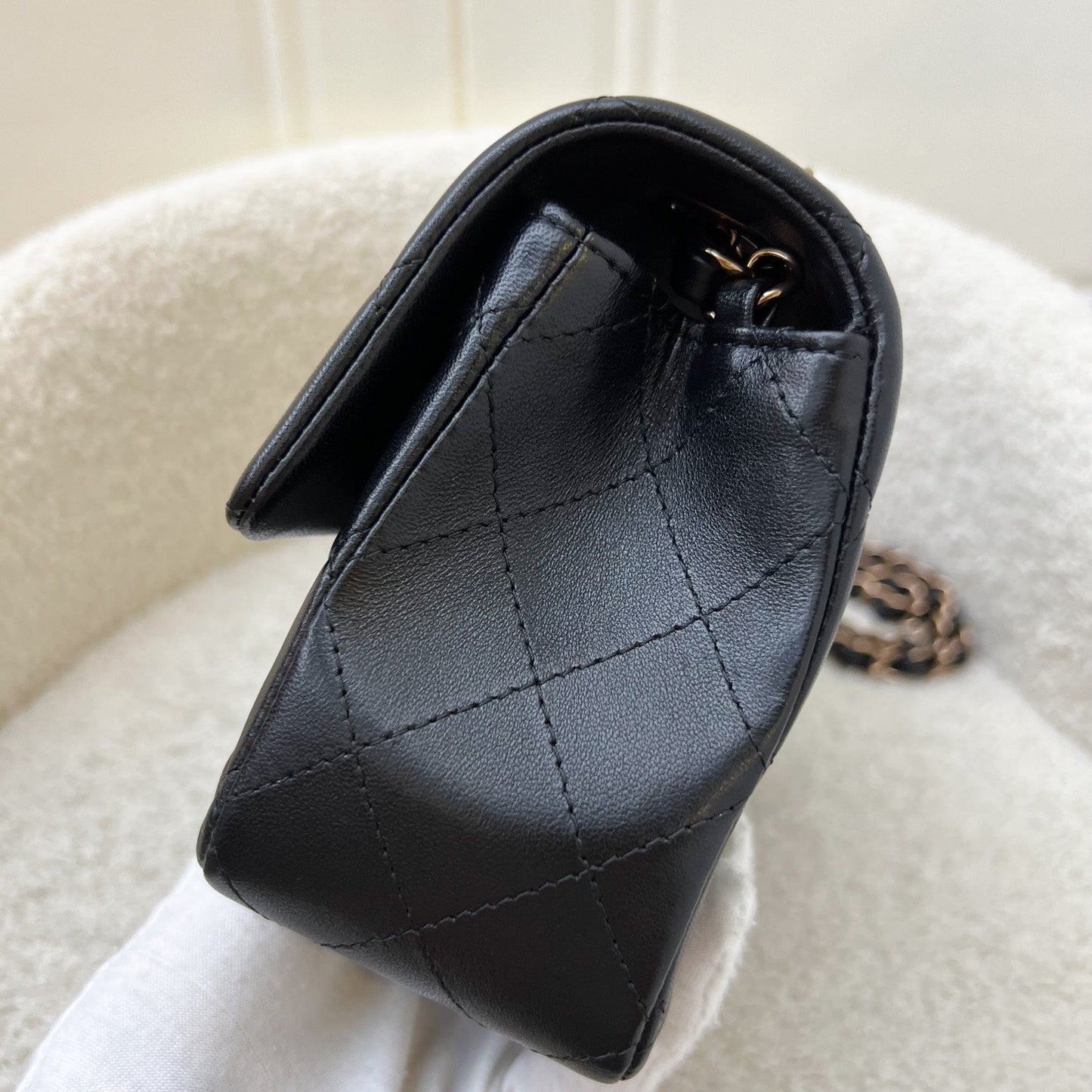 Chanel Mini Rectangle Classic Flap in Black Lambskin and Rose Gold HW Accessory