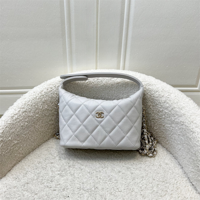 Chanel Quilted Hobo Clutch on Chain in Light Grey Caviar and LGHW