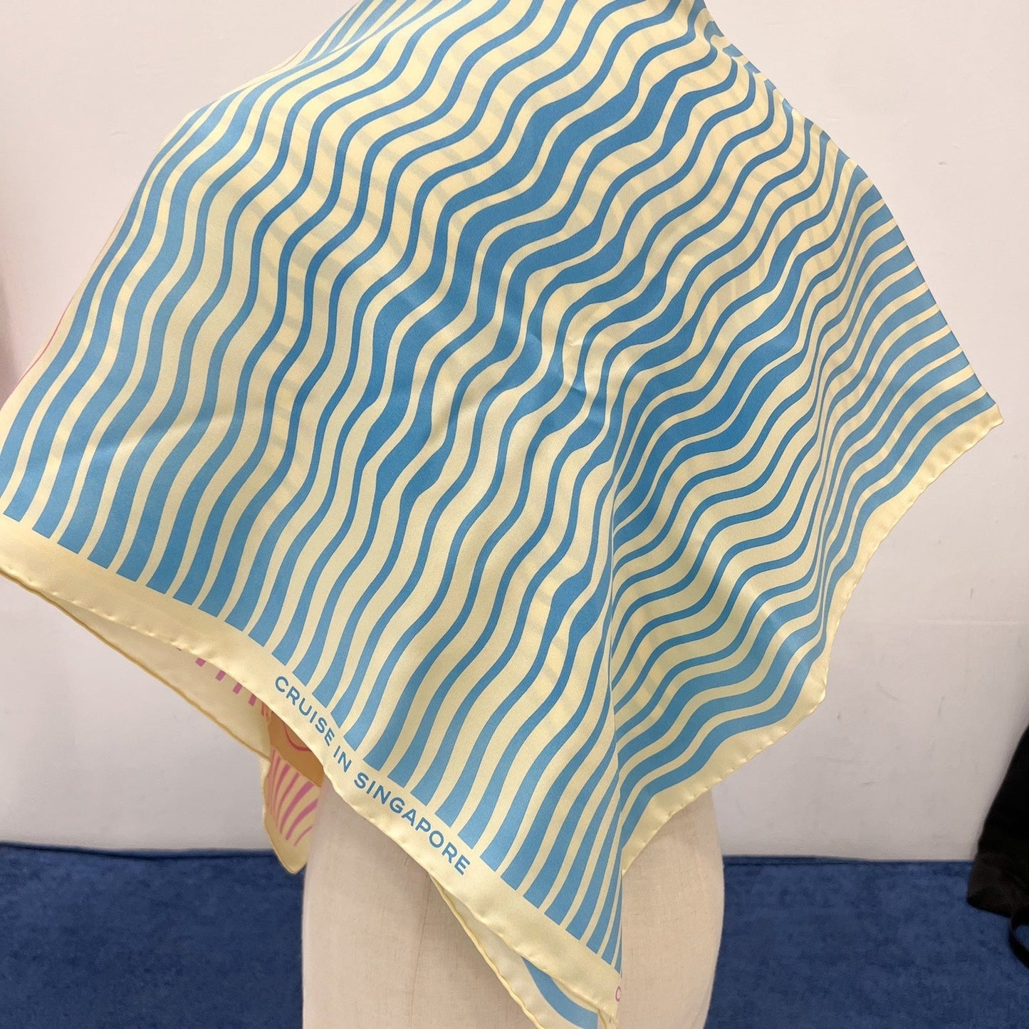 Chanel Cruise in Singapore VIP Gift Scarf in Pink / Blue / Cream 100% Silk