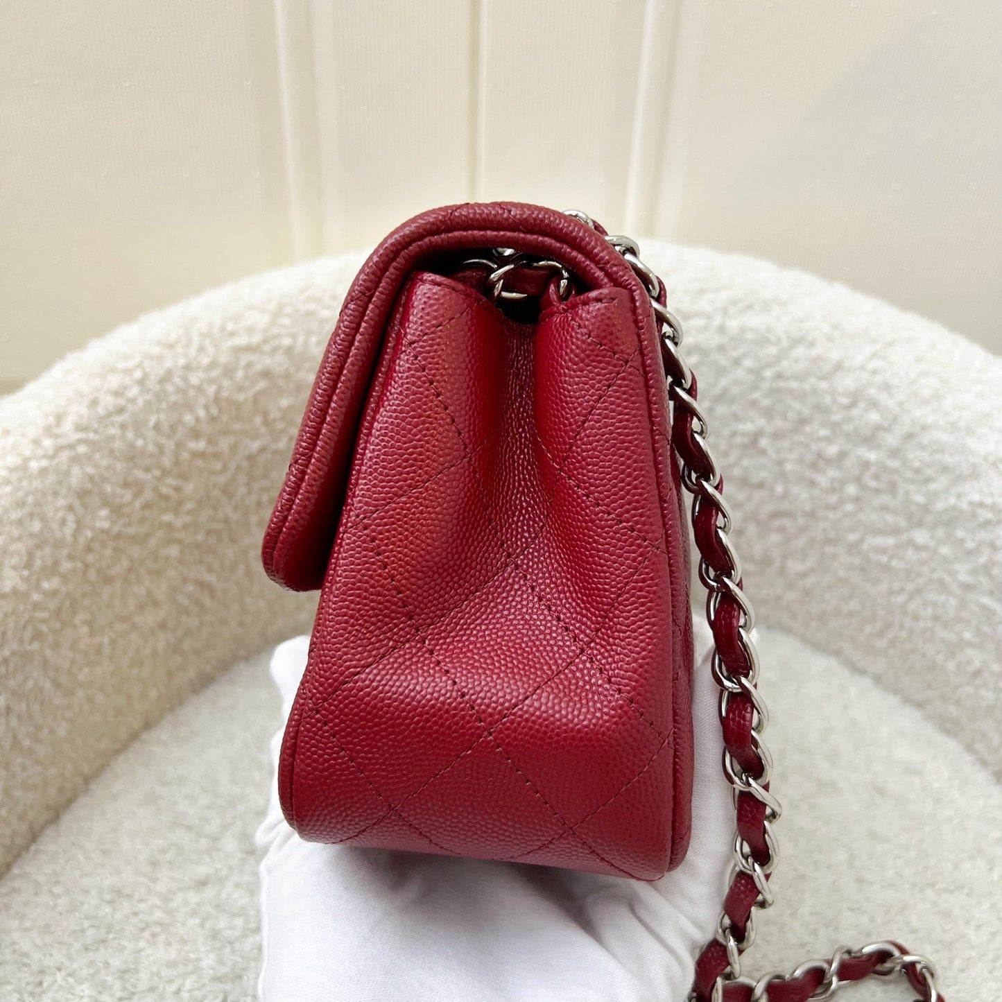 Chanel Classic Square Mini Flap in Red Caviar and SHW Accessory
