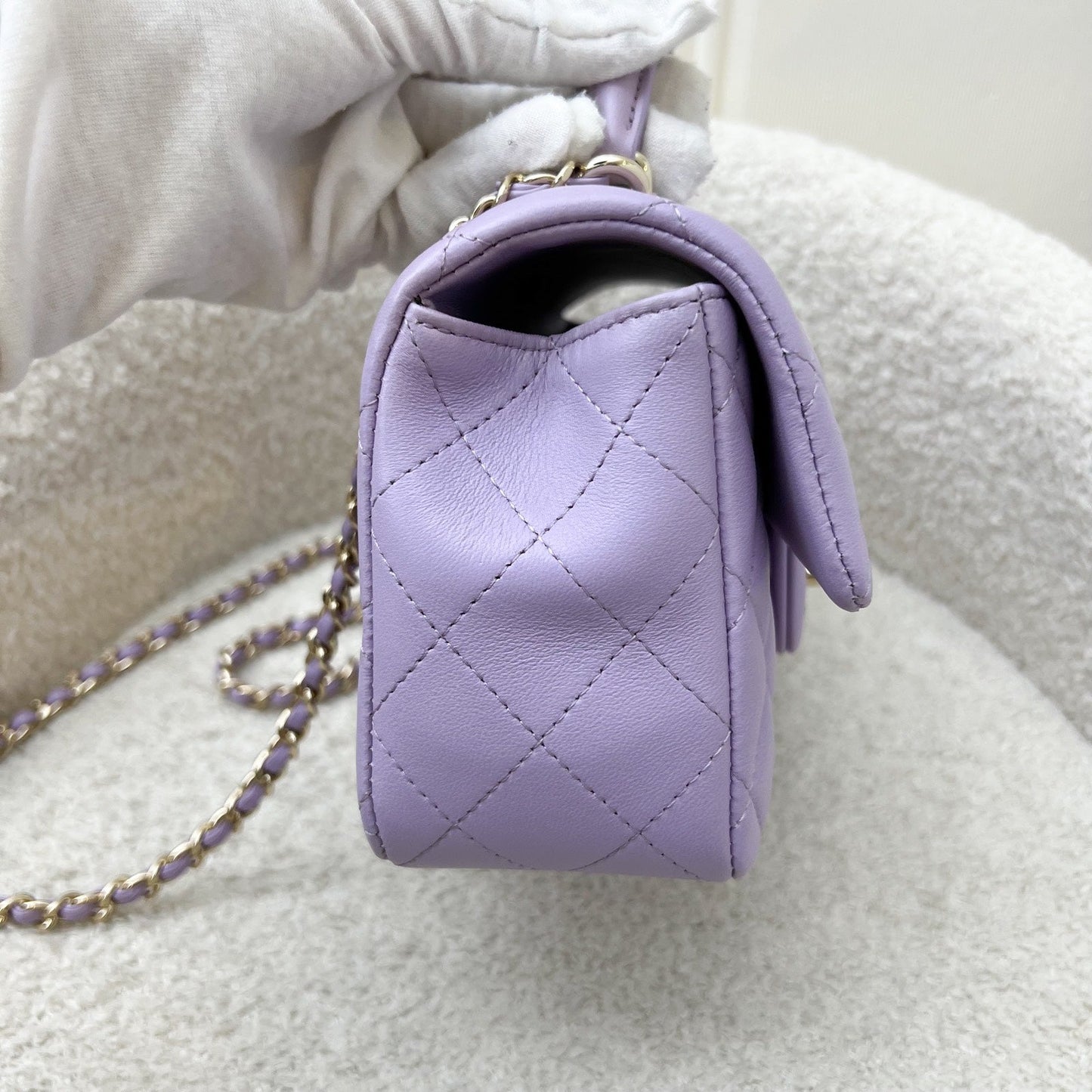Chanel Top Handle Mini Rectangle Flap in Lilac Lambskin LGHW (Model: ) Bag