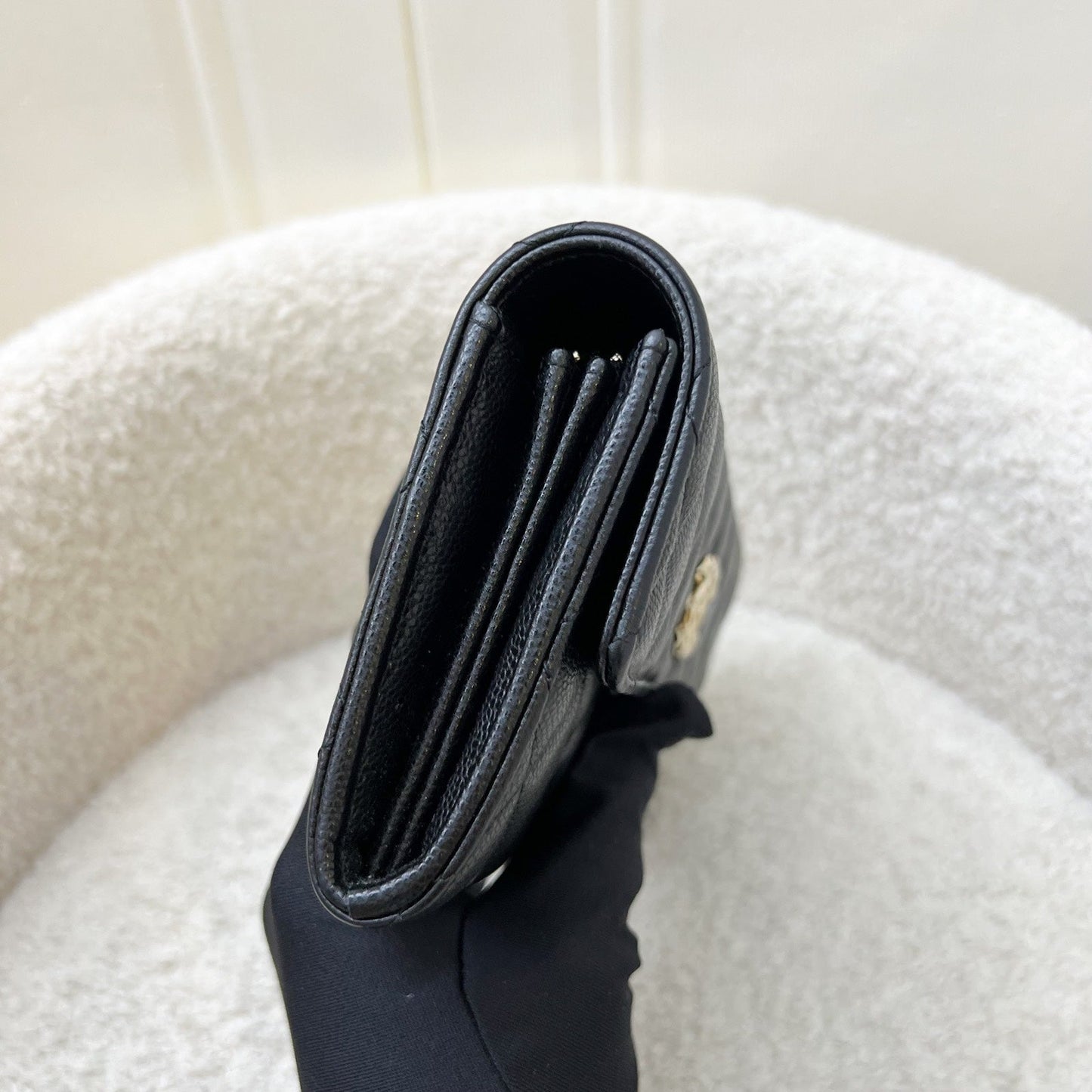 Chanel Long Wallet in Black Caviar and LGHW (Model: )