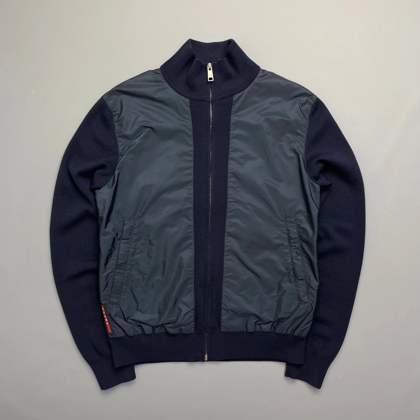 Prada Handbag Sport Wool Knit -Through Cardigan Jumper Nylon Navy Zip