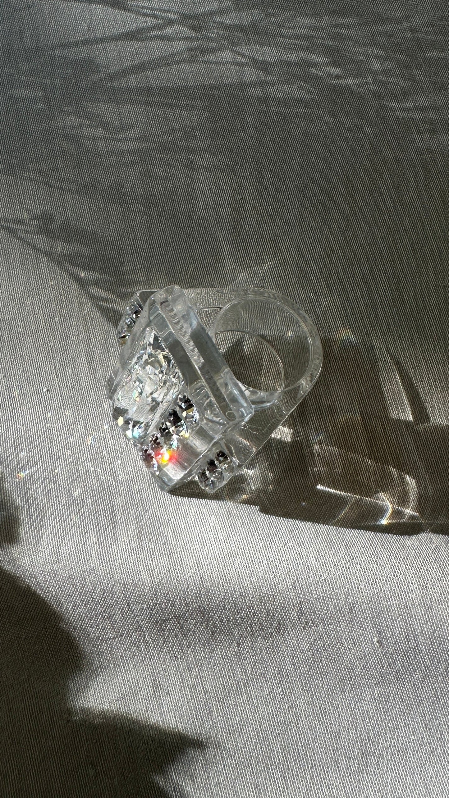 Dior Lucite & Crystal Cocktail Ring PVC Jewelry