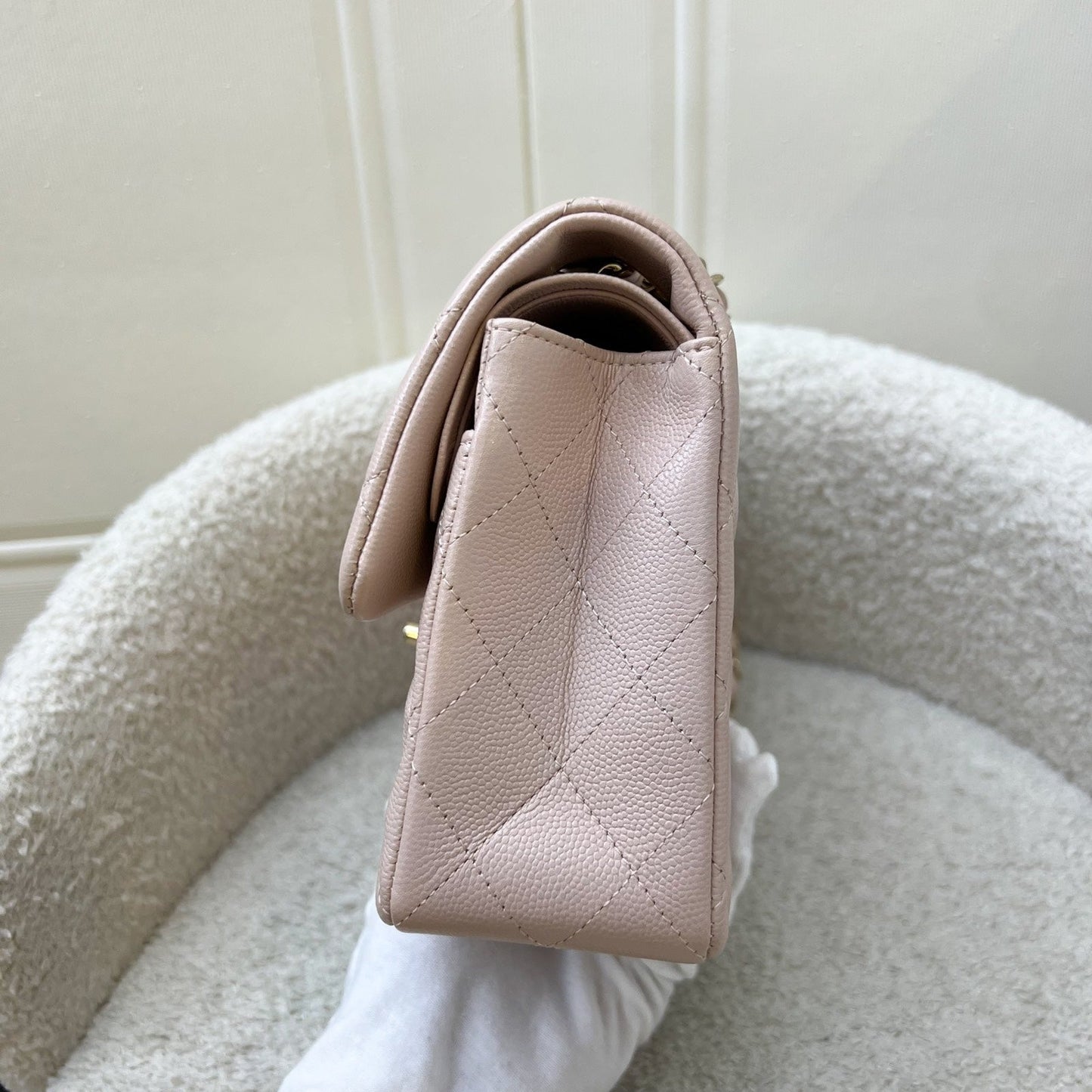 Chanel Small Classic Flap CF in Rose Clair Light Pink Caviar and LGHW Accessory