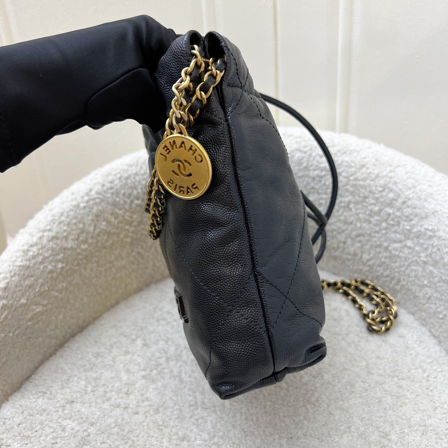 22 Mini Hobo Handbag in Black Shiny Caviar and AGHW Signature