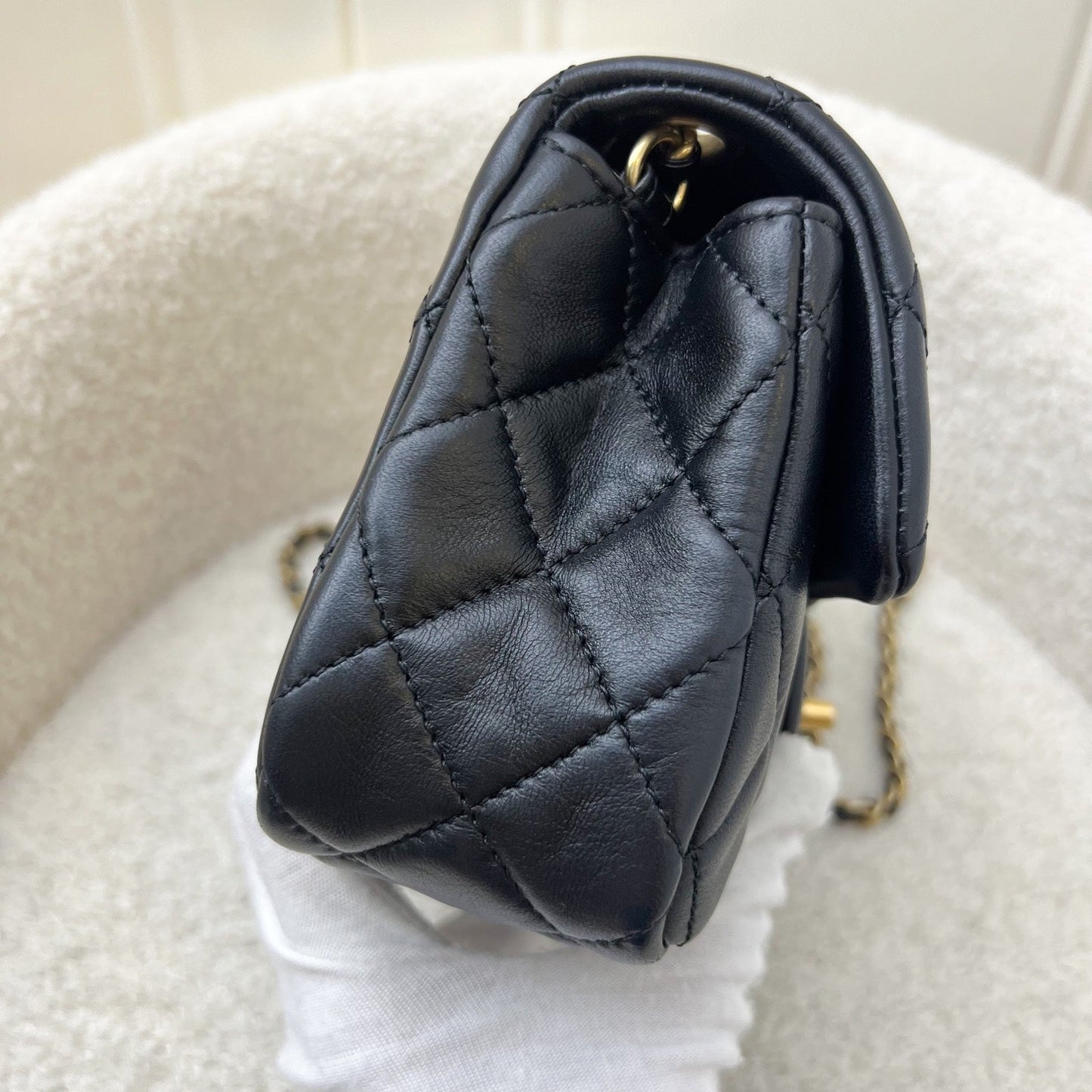 Chanel Pearl Crush Mini Rectangular Flap in Black Lambskin and AGHW Accessory