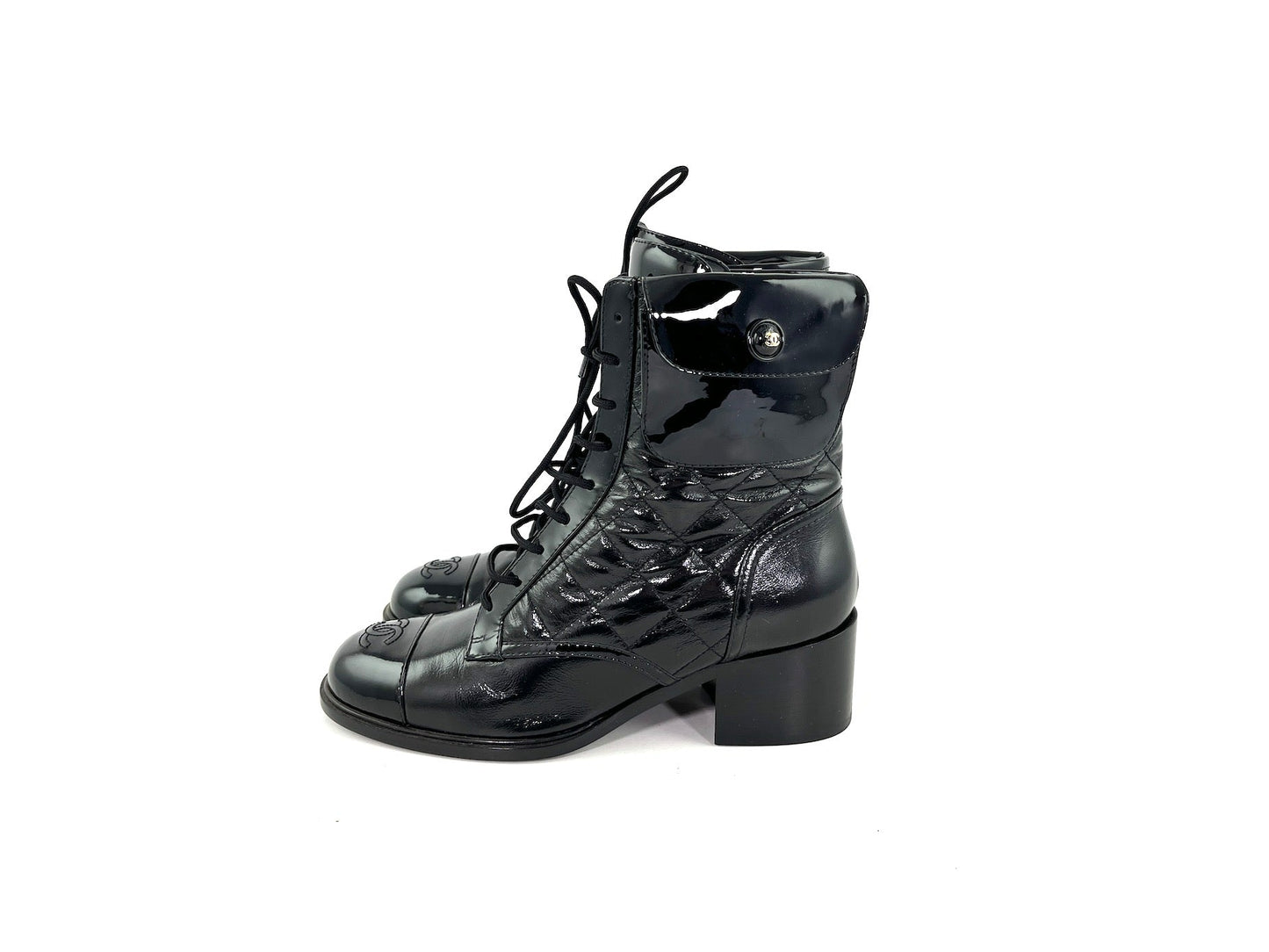 Chanel New Black Quilted Leather CC Logo Combat Boots 40 9.5