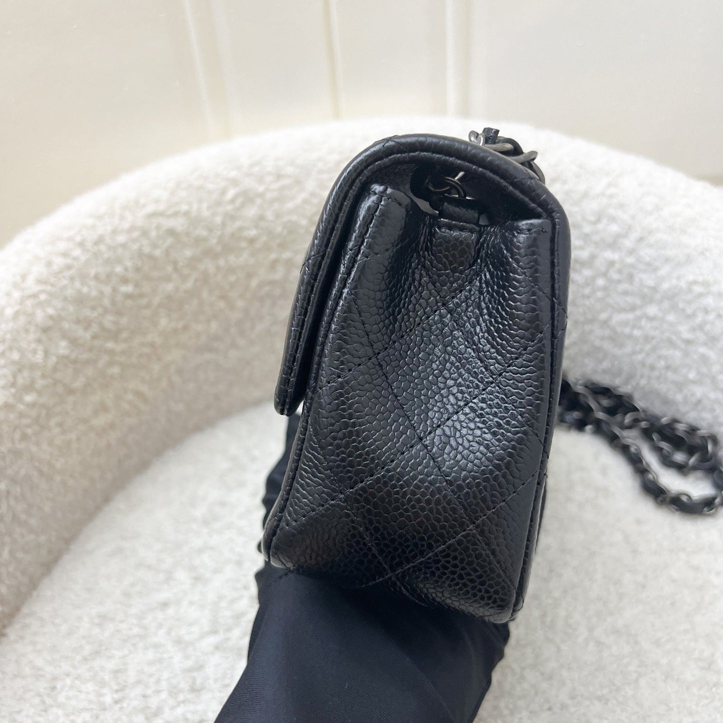 Chanel Classic Mini Rectangular Flap in Black Caviar and RHW Accessory