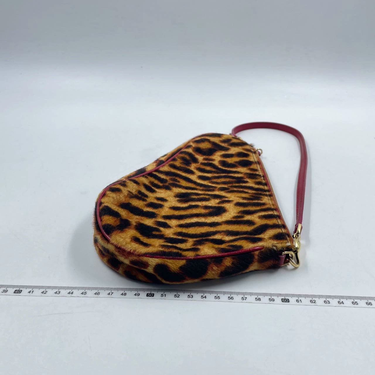 Dior Saddle Classic Leopard Print Ponyhair Calfskin Strap Leather Red Travel Bag