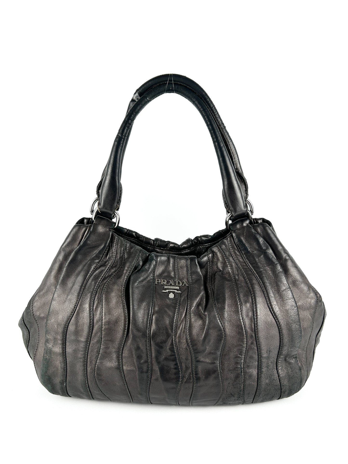 Prada Hobo Bag Tessuto Nappa Waves Dark 2000s Brown