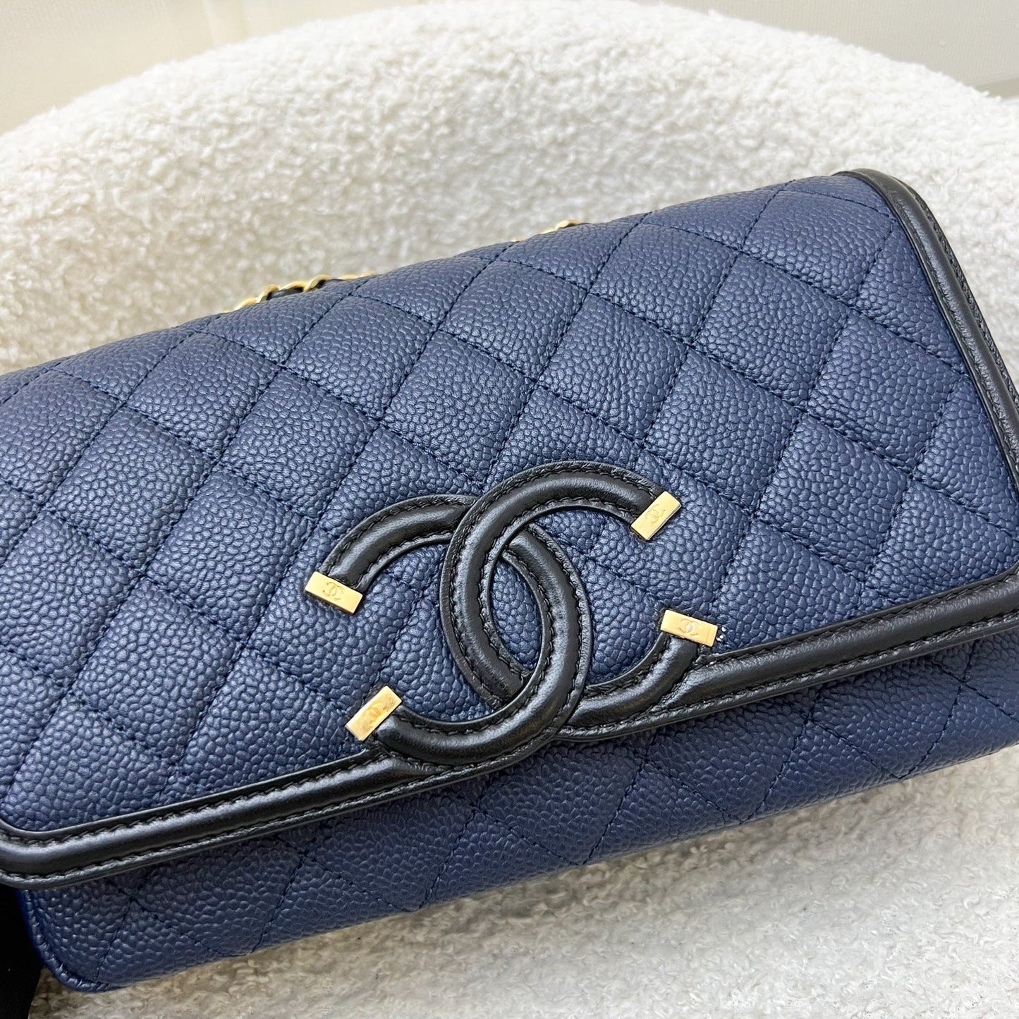 Chanel Filigree Small Flap in Navy Caviar with Black Trim and AGHW (Model: ) Accessory