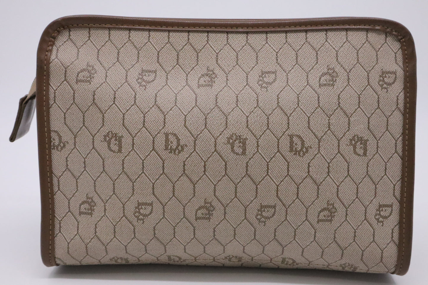 Dior Pouch In Honeycomb Coated Handbag Canvas Beige Travel Bag