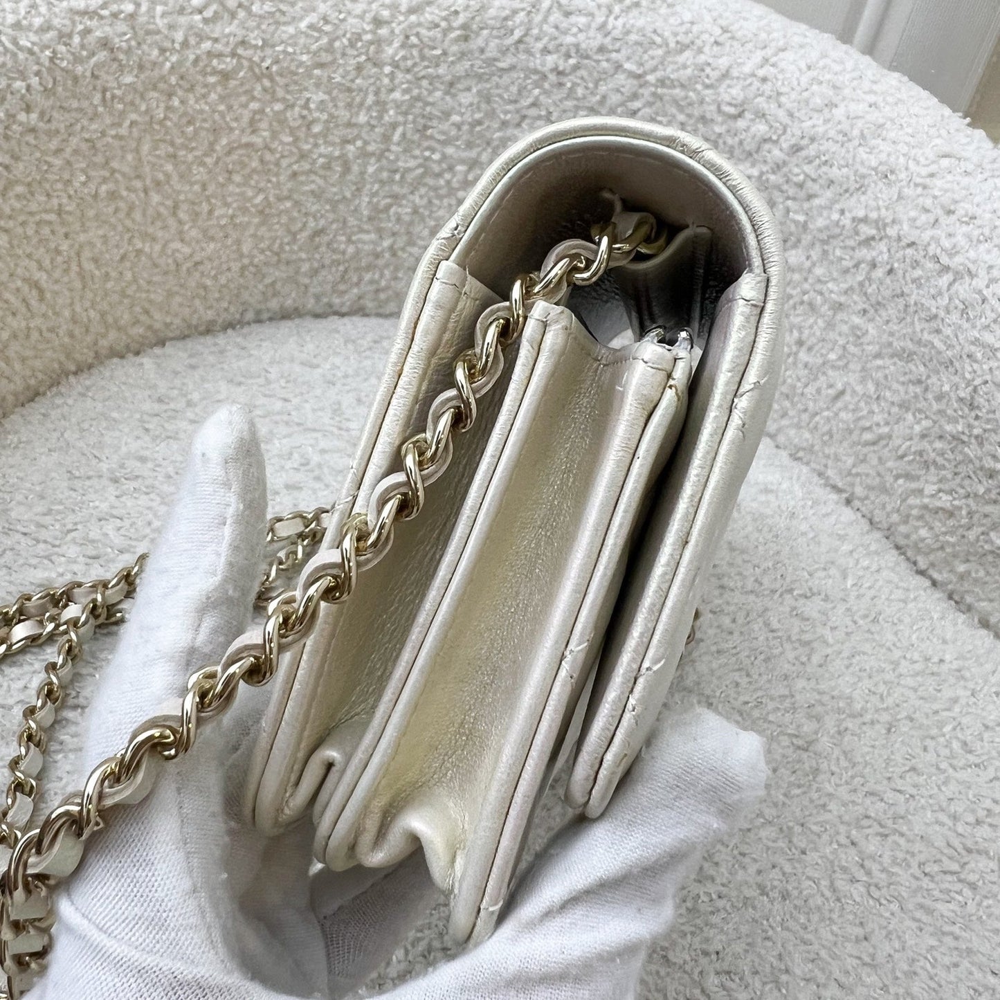 Chanel Mini Wallet On Chain WOC in Iridescent Ivory Lambskin and LGHW (Model: ) Bag