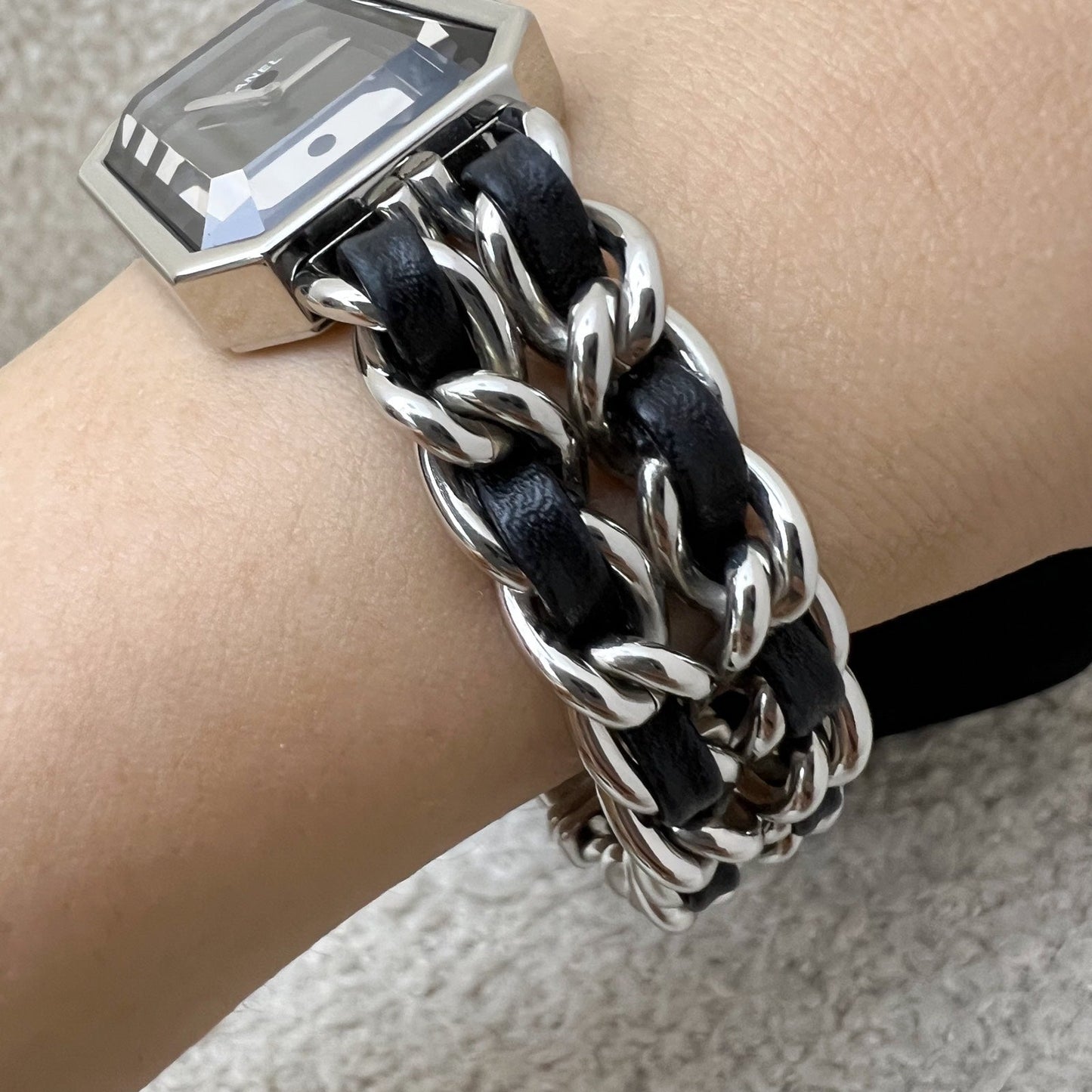 Chanel Premiere Watch in Silver Tone Steel Hardware and Black Leather Size M (Model: )